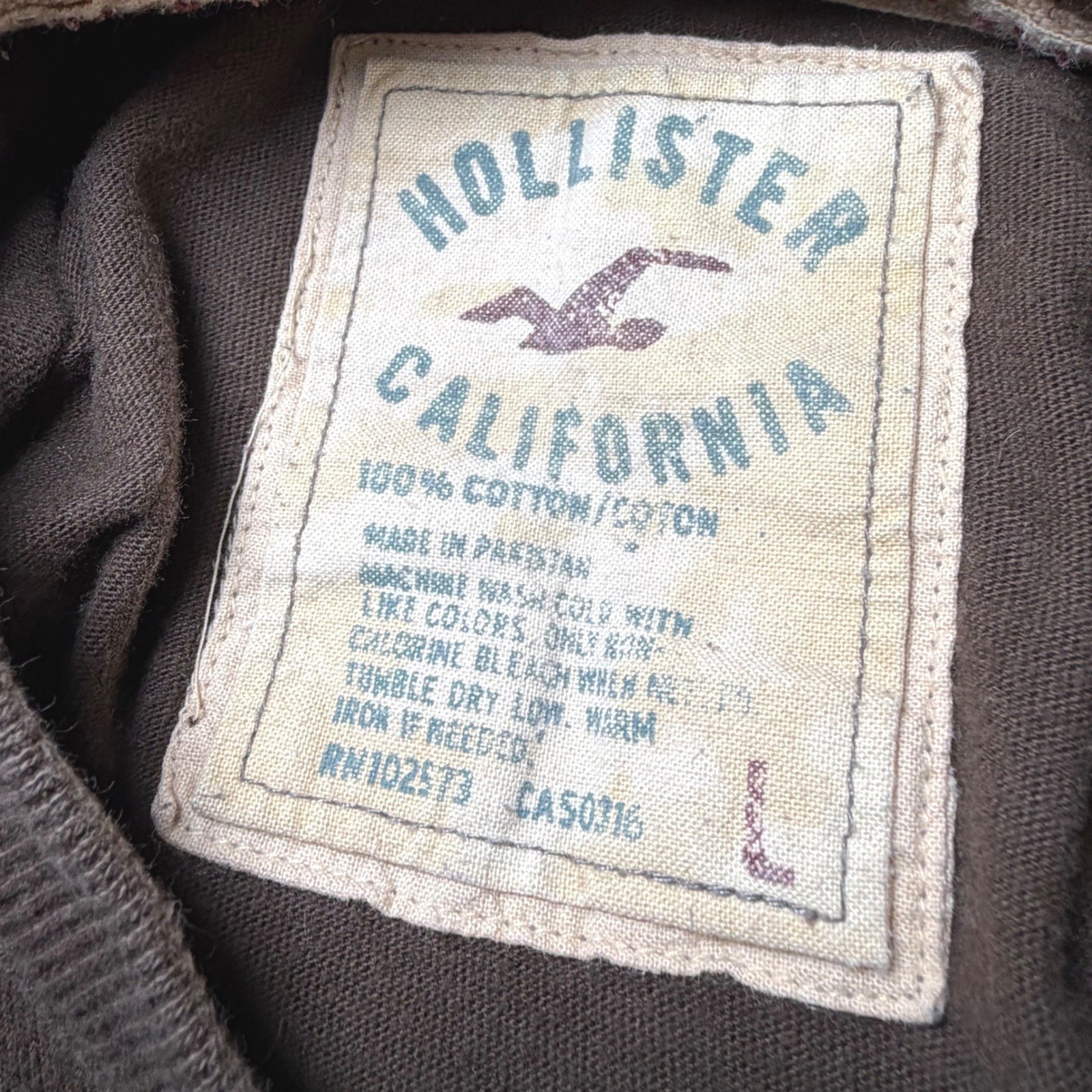Hollister Mens Size Large Laguna Beach T-Shirt Brown Distressed Graphic Y2K Surf