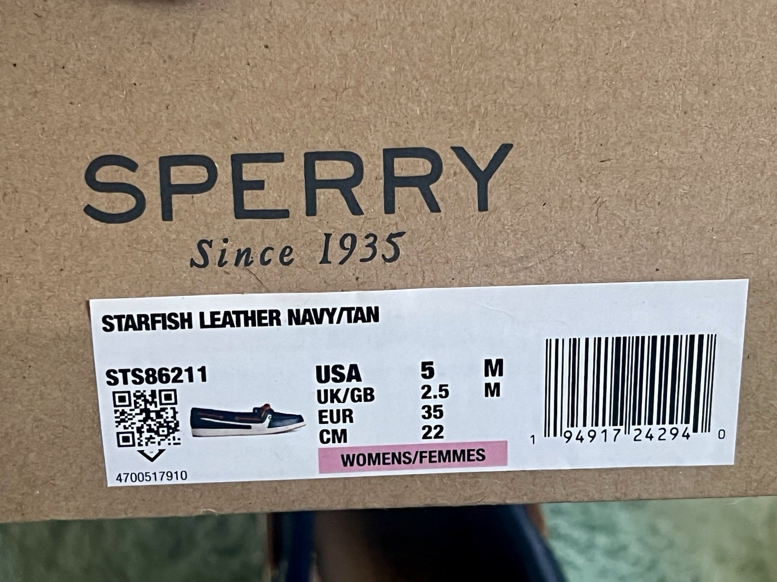 Sperry Top-Sider Starfish Leather Boat Shoes Navy/Tan Lace-Up 5M STS86211
