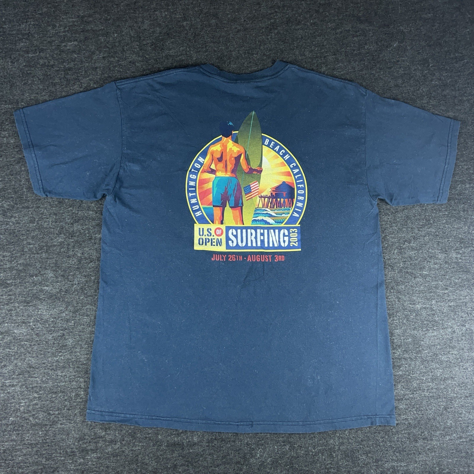 Vintage Surf Shirt Mens Navy Blue XL Huntington Beach U.S. Open Graphic Tee 2003