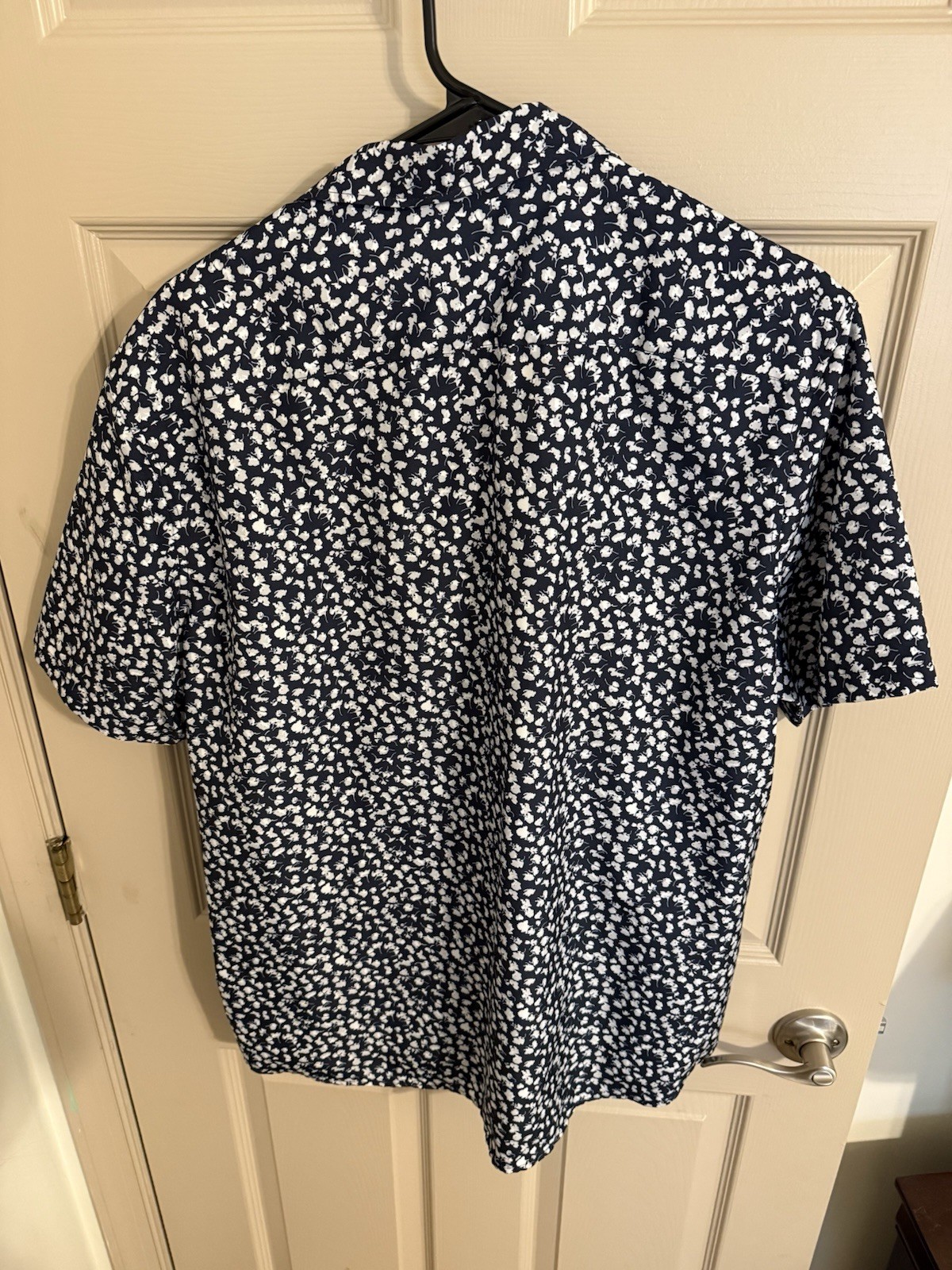 Michael Kors Short Sleeve Button Down Shirt XL Slim Fit Dark Blue/White Floral
