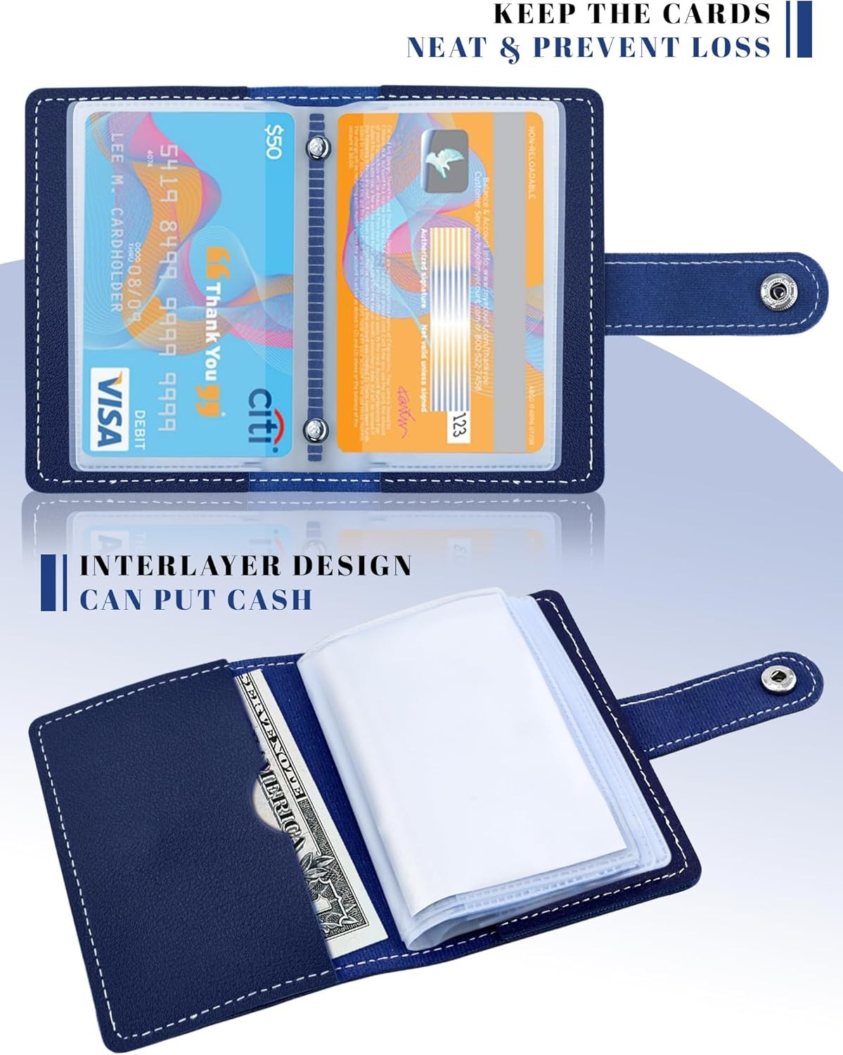 RFID Blocking Leather Business Card Holder with 26 Card Slots Dark Blue