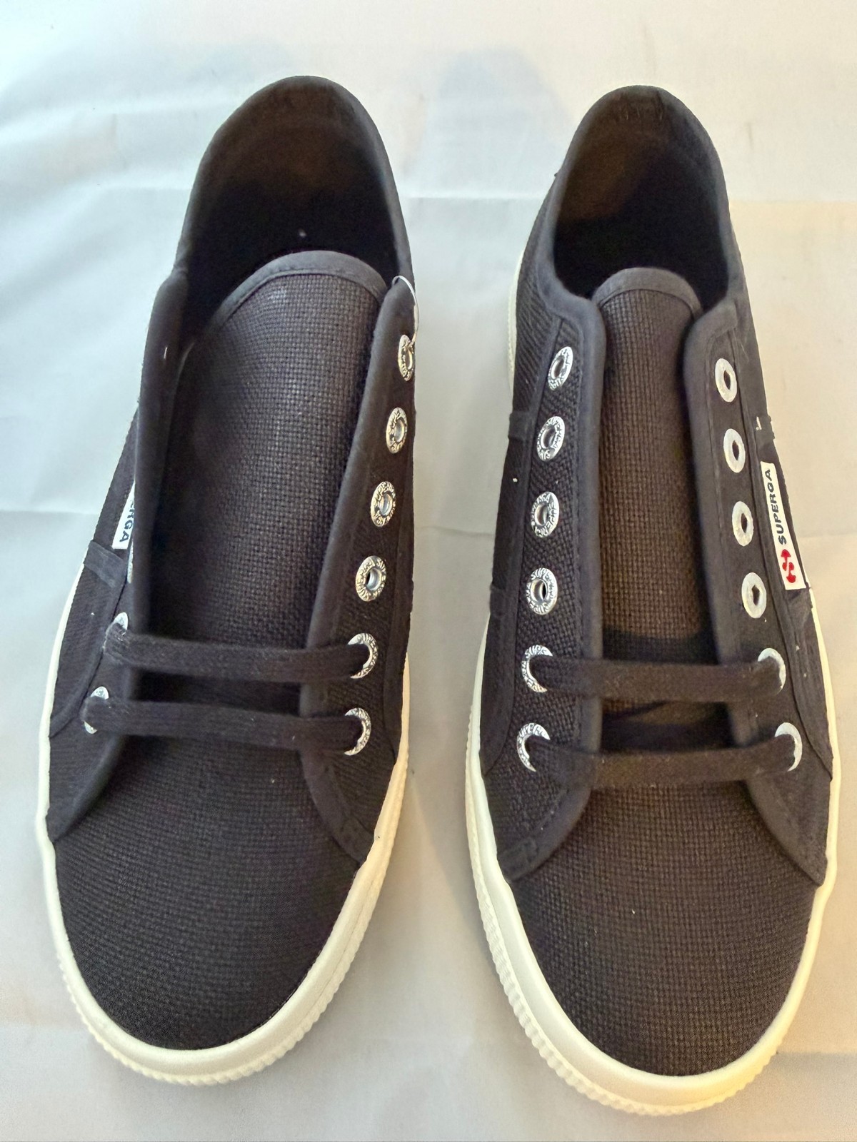 Superga 2740 Platform Sneakers, Black Canvas, Size Women 7, Men 5.5 NEW