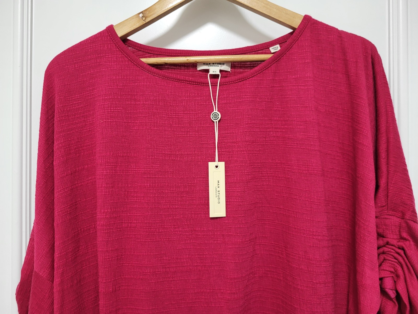 New Max Studio Raspberry Relaxed 3/4 Sleeve Lightweight Top Sz 2X