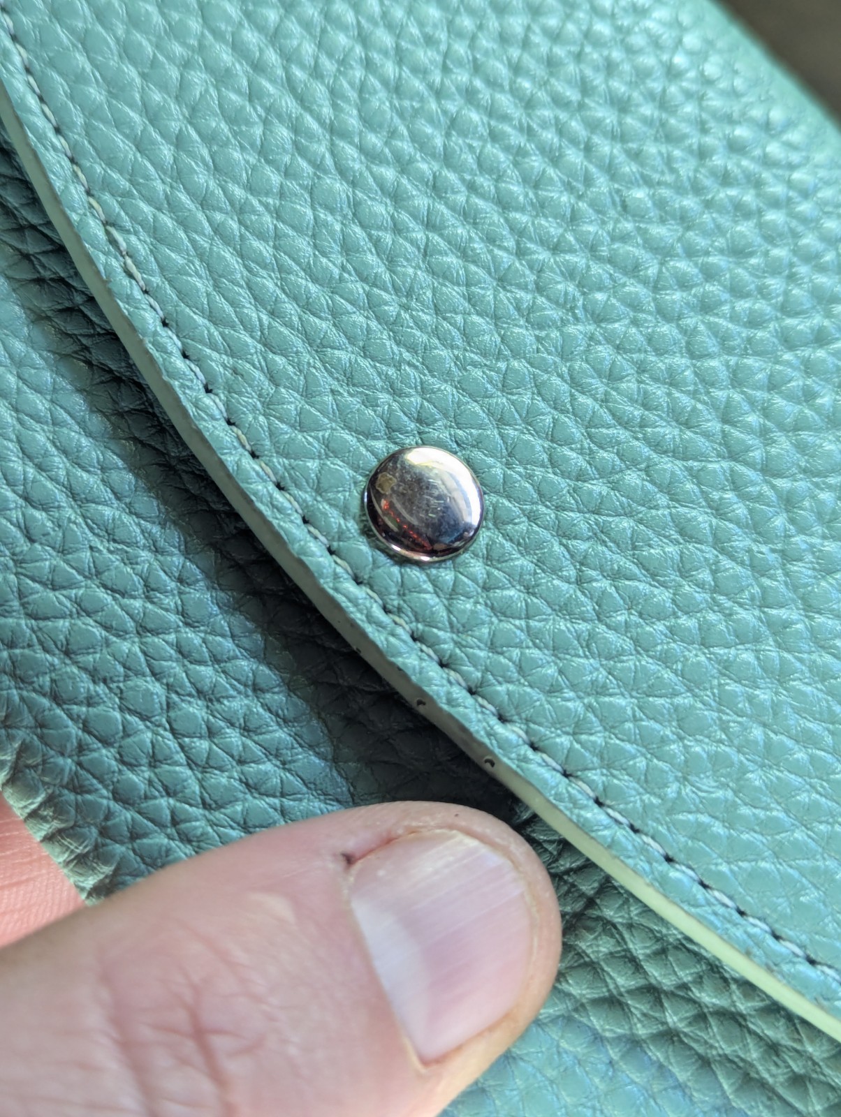 Teal Green Peppled Leather Snap Front Wallet for Cards & Cash – USED 3.75″x7.75″