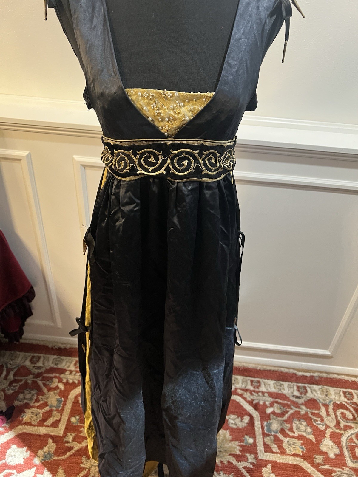 Medium Blue/Gold Satin Gothic Dress Medieval Renaissance Homemade Quality