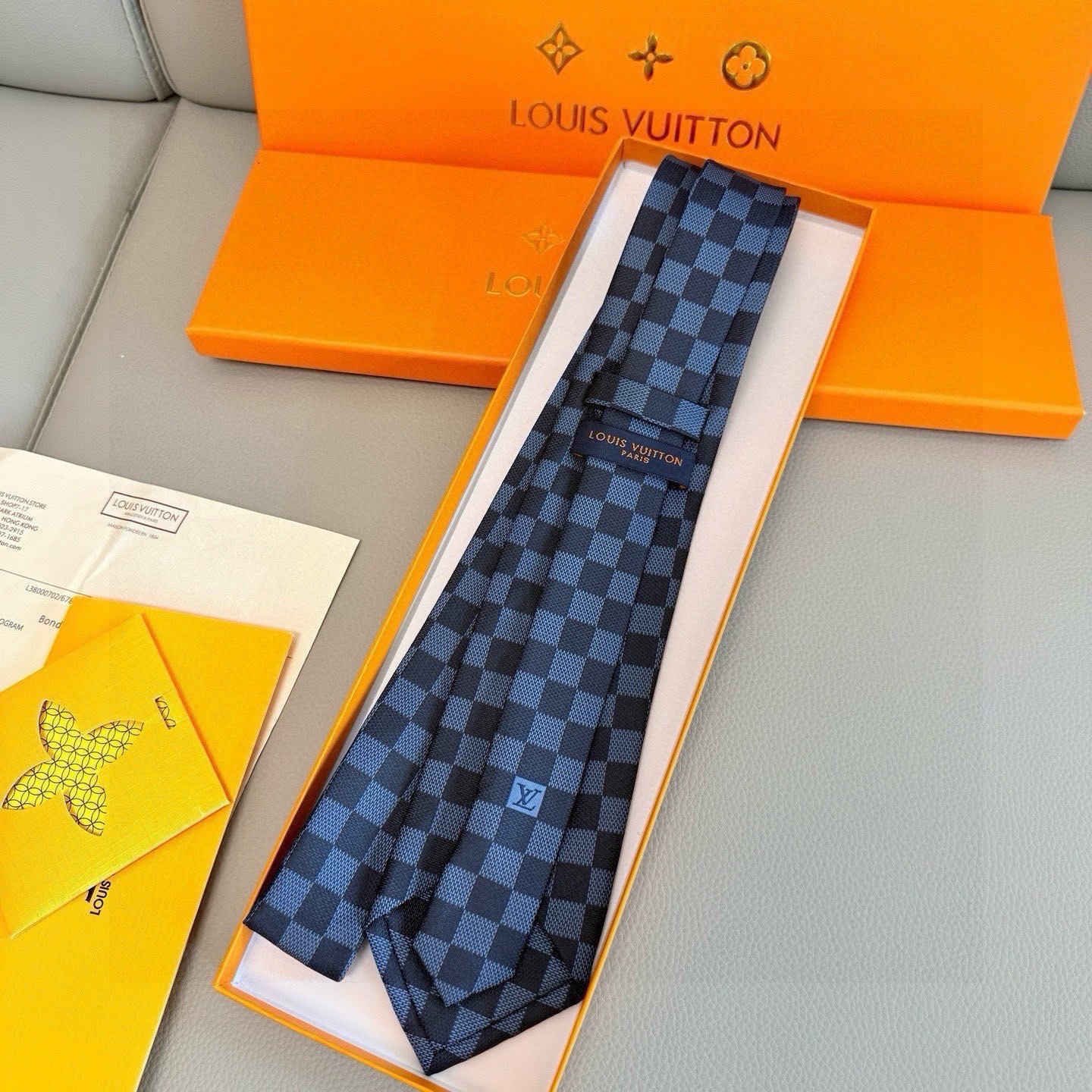 Louis Vuitton Men’s Blue/Navy Silk Tie Damier Plaids & Checks Logo Accent