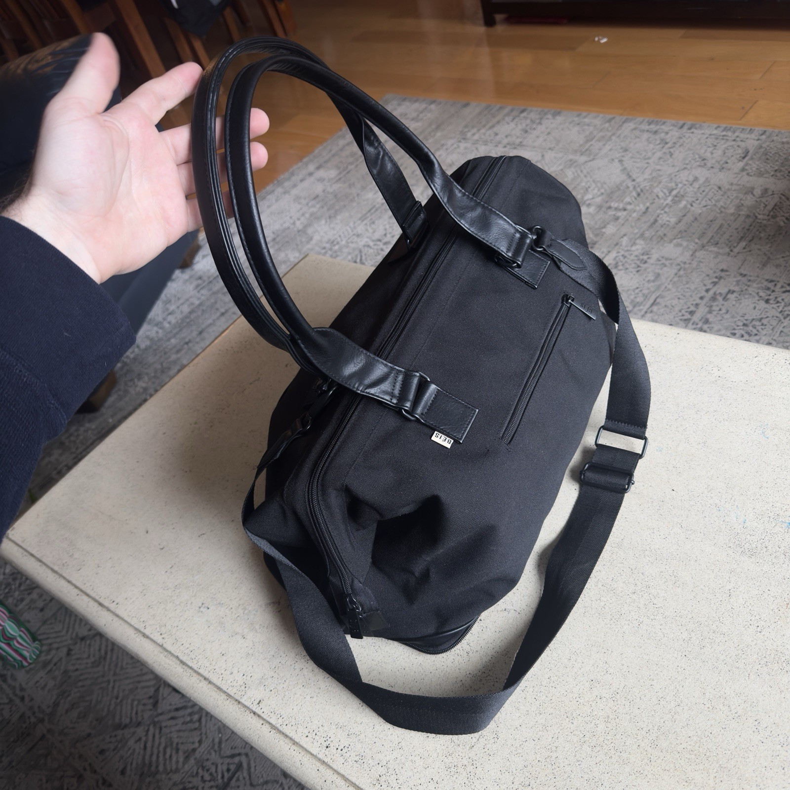 BEIS The Weekender Large Bag in Black FLAW-Missing Bottom Section 19x12x10