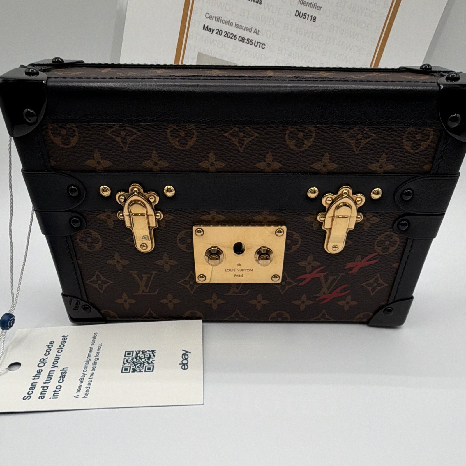Louis Vuitton Petite Malle Monogram Trunk Box Clutch Brown/Black Gold HW