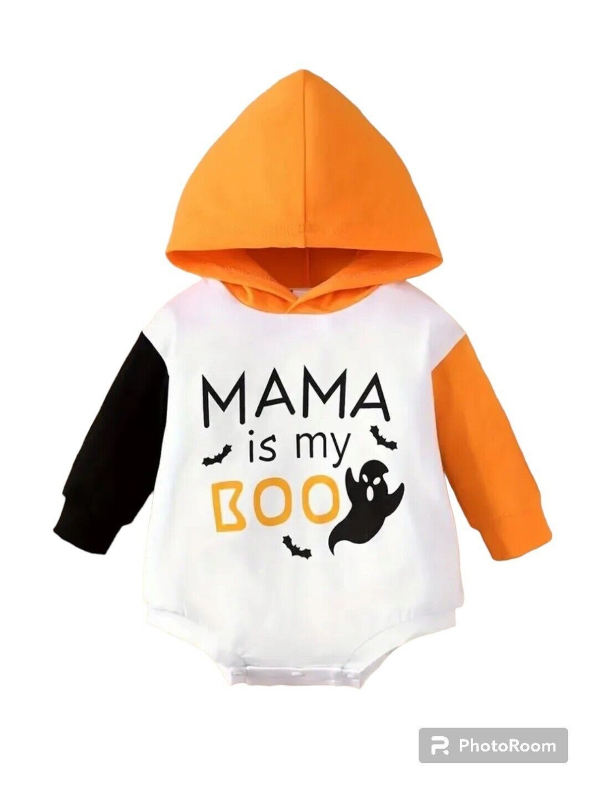 9-12M Halloween Costume, MAMA IS MY BOO, Color Blocked Hooded One Piece