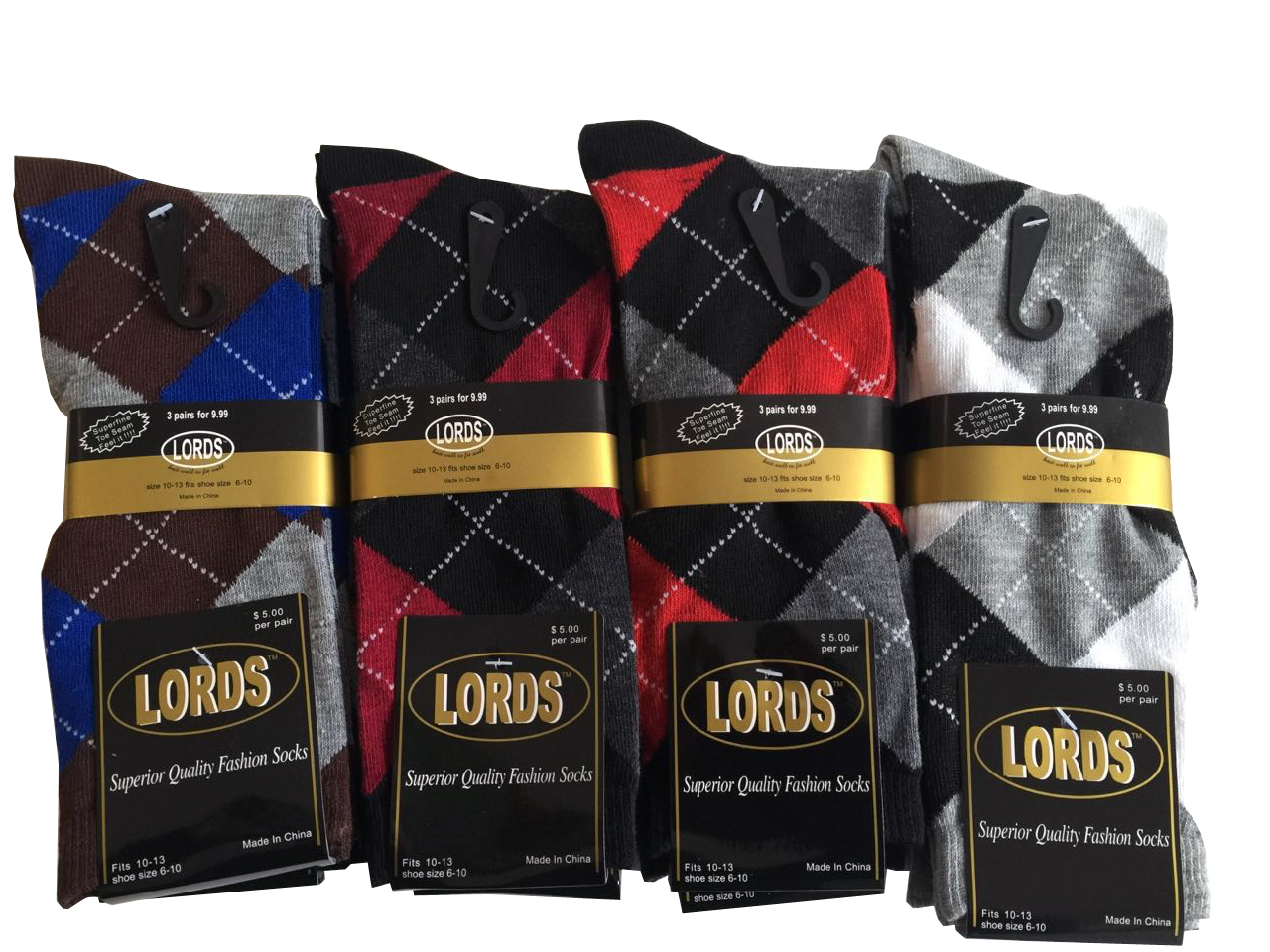 12 Pairs New Cotton Men’s Lords Argyle Style Dress Socks Size 10-13 Multi-color
