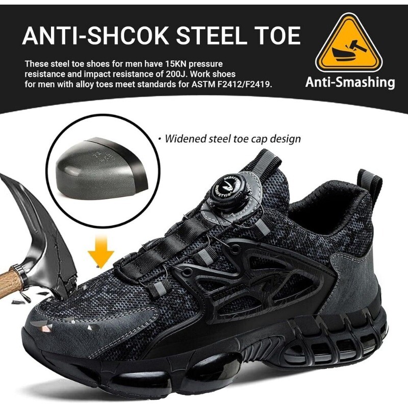 Men Safety Shoes Breathable Steel Toe Cap Work Boots Rotating Buckle Lightweight