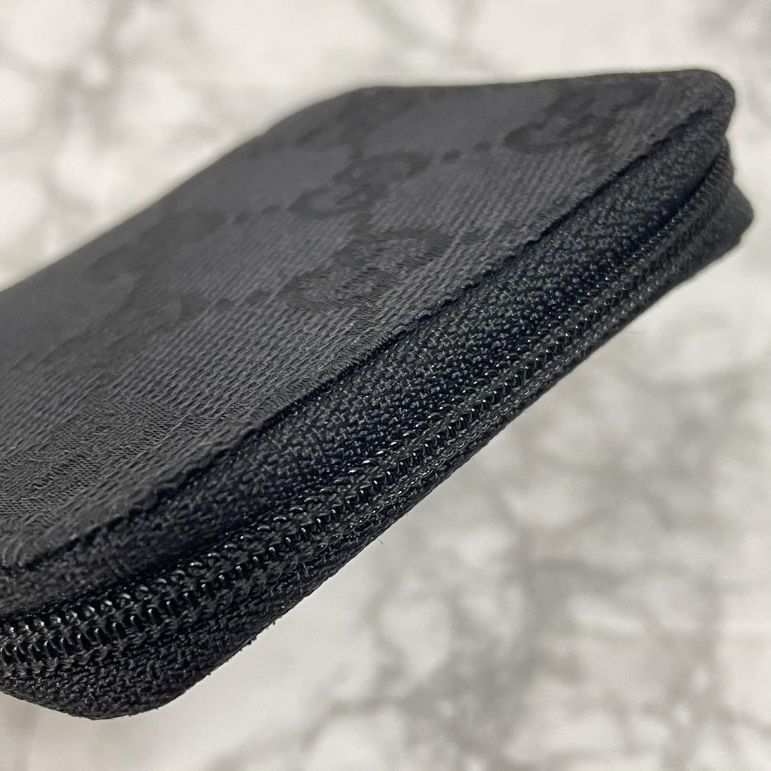 GUCCI Coin Case Round Zipper GG Mini Wallet Black
