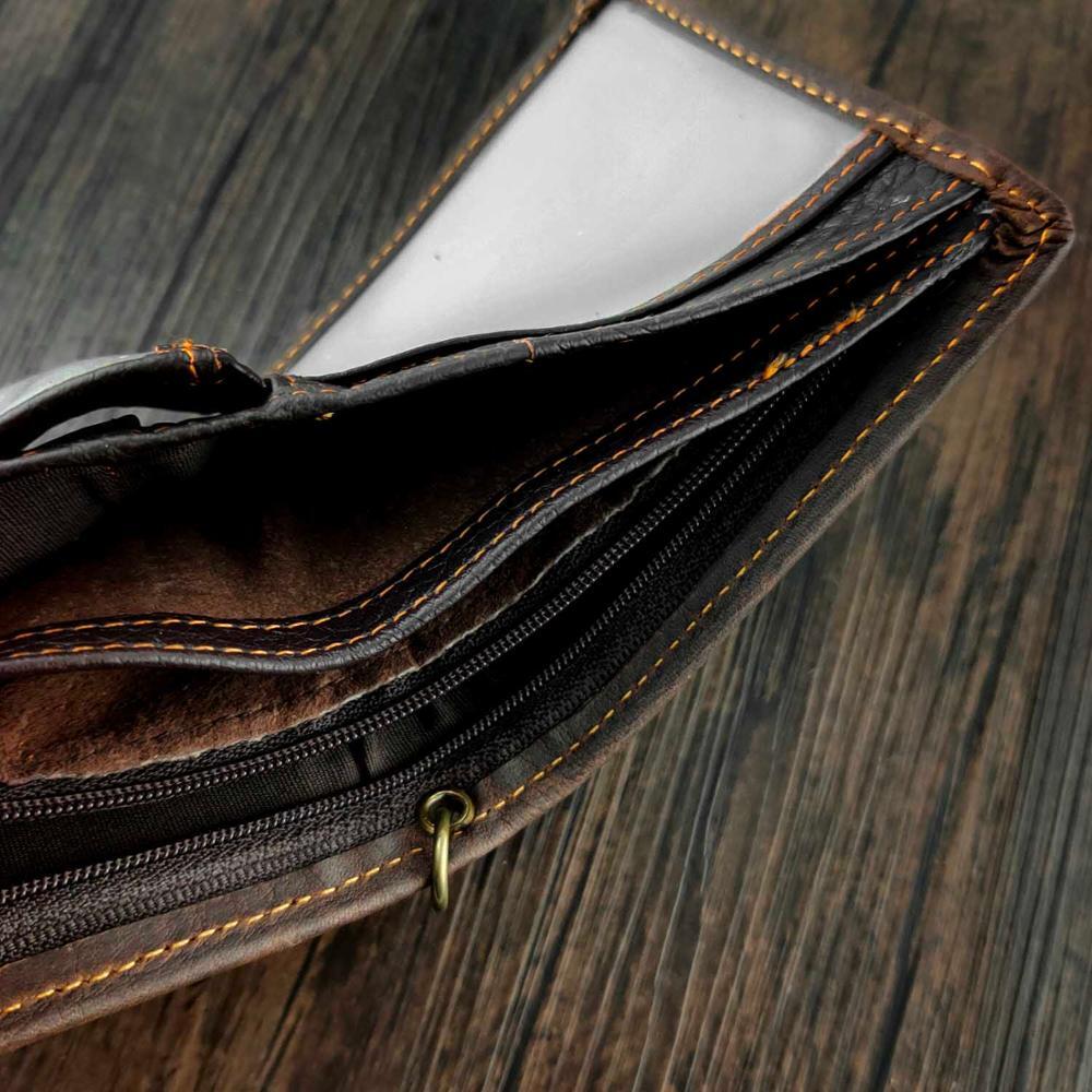 Star Genuine Leather Zipper Card Money Men’s Wallet With chain