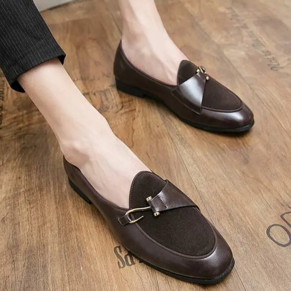 Men’s Slip on Velvet Leather Splicing Shoes Flats Oxfords Hook Driving Fashion