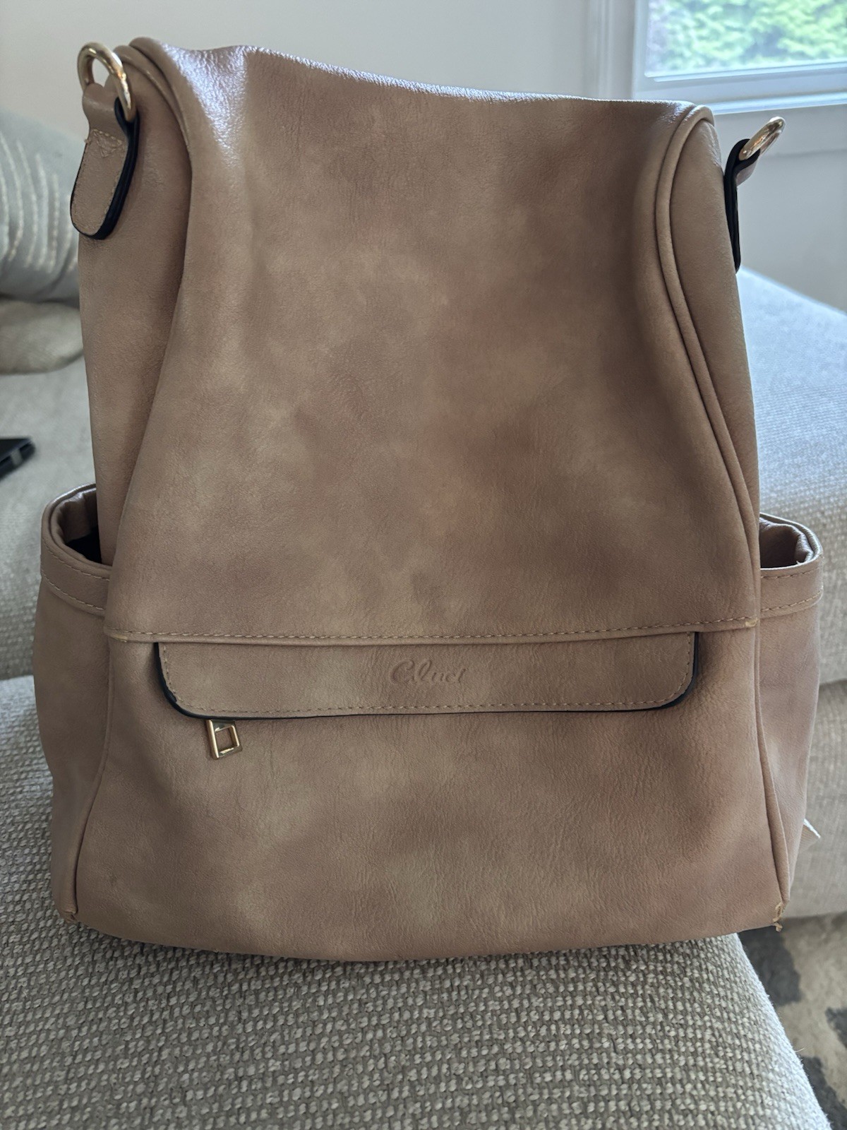 CLUCI Beige Backpack Purse Top Handle Detachable Adjustable Strap Zip Pockets