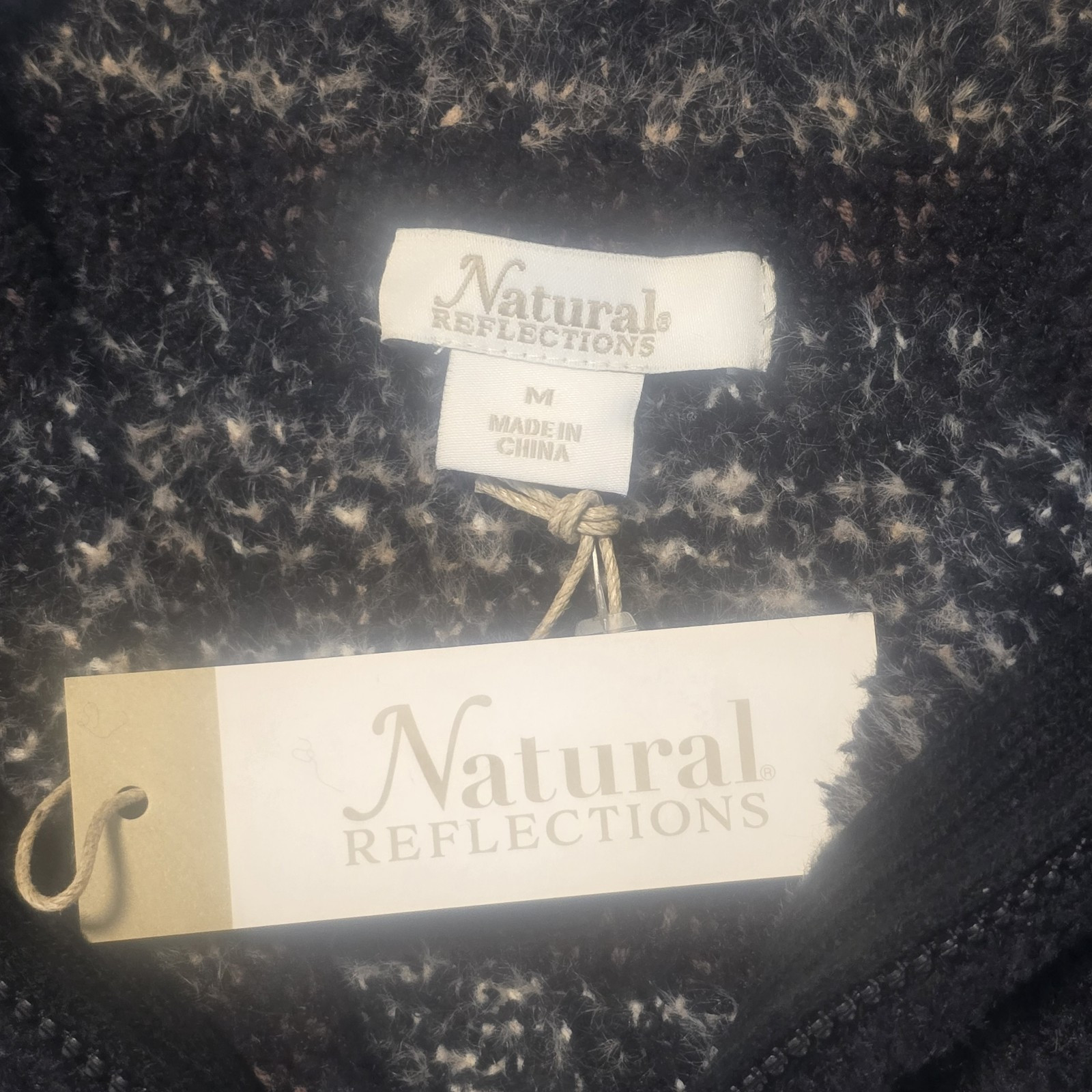 Natural Reflections Quarter Zip Pullover Women M Black Fair Isle Cabin Gorpcore