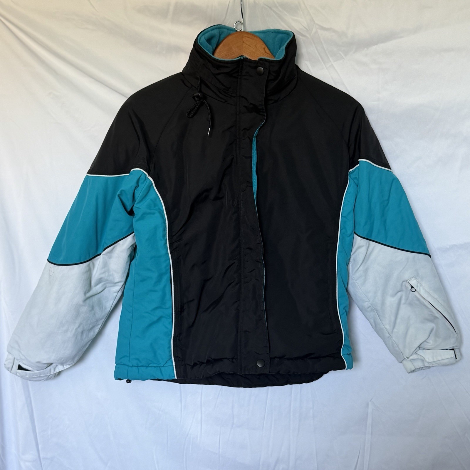 Vintage Ocean Pacific Women’s Teal Ski Jacket Retro 90s Colorblock Puffer Medium