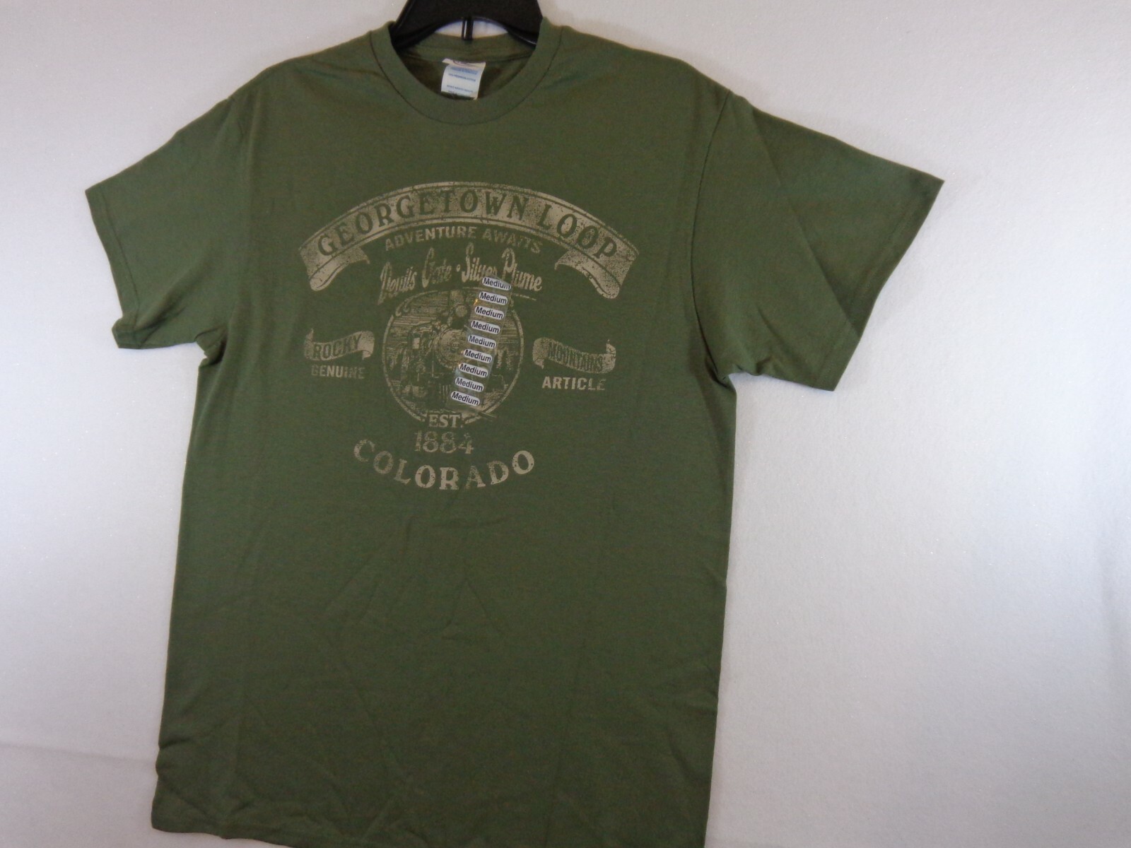 Rocky Mountains T Shirt Men’s Medium Green Colorado Georgetown Loop Graphic New