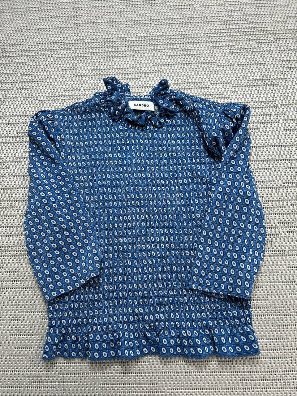 Sandro Shirt Womens 3xs Blue White Knit Top Pullover
