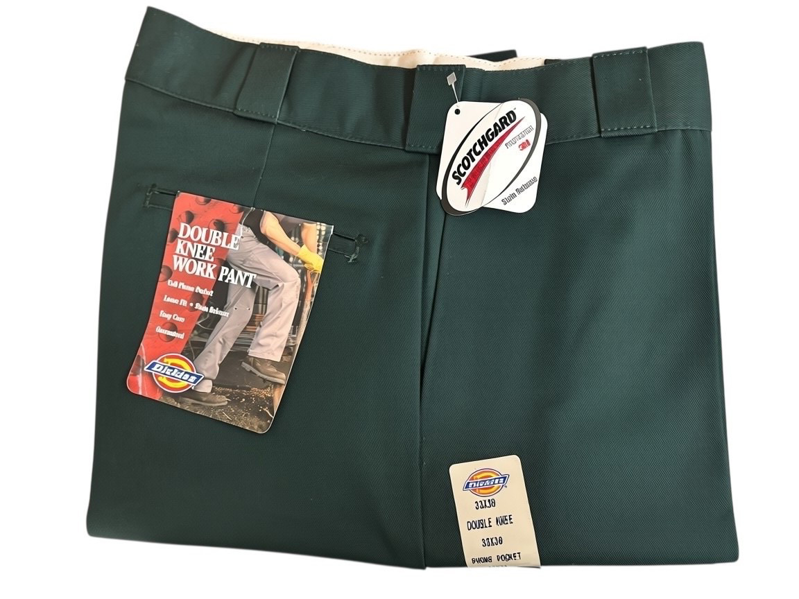 dickies mens loose fit double knee cell phone pocket work pants green 33×30 new