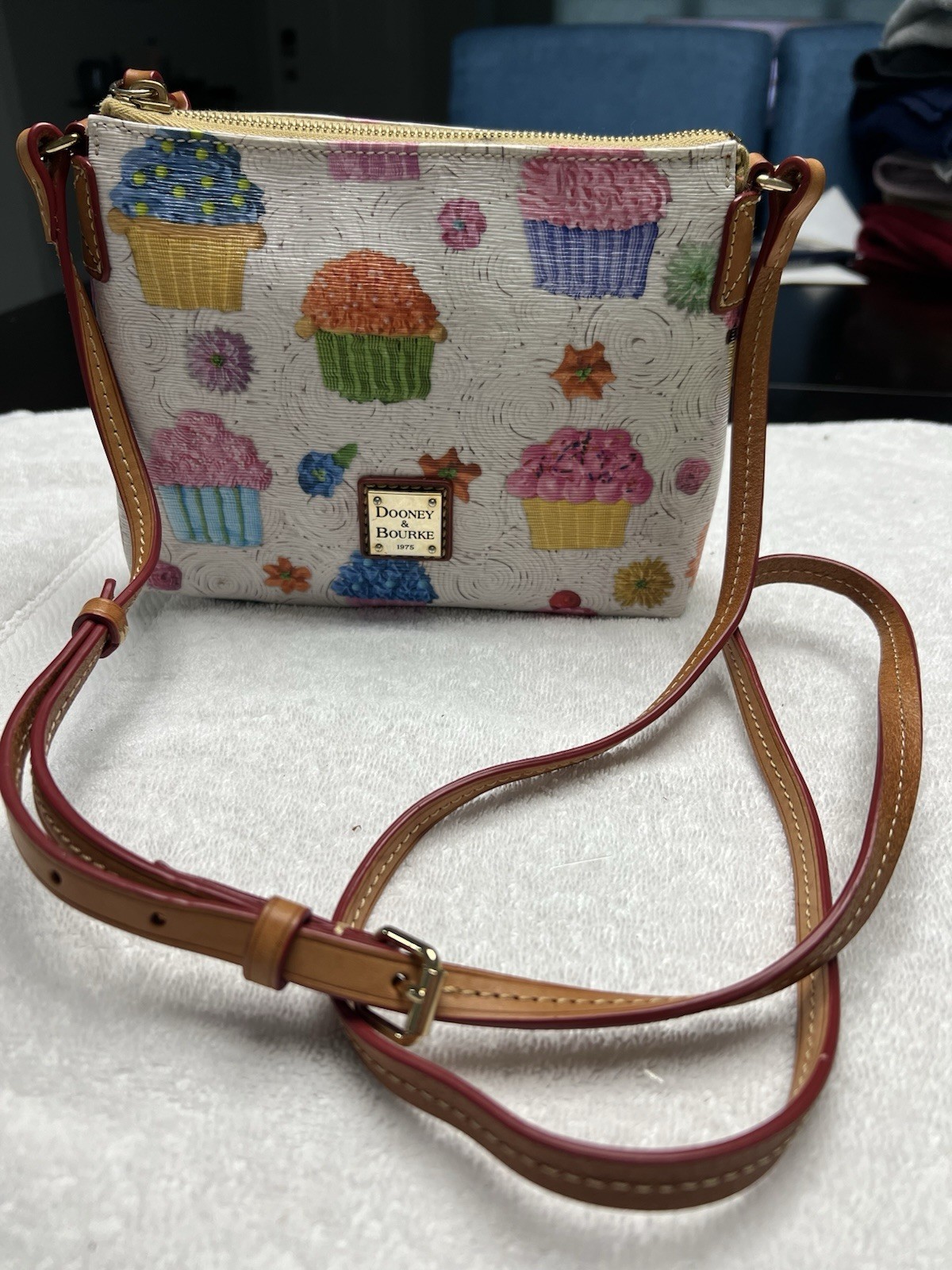 Dooney & Bourke Cupcake Print Bag White Coated Canvas Leather Trim Retired