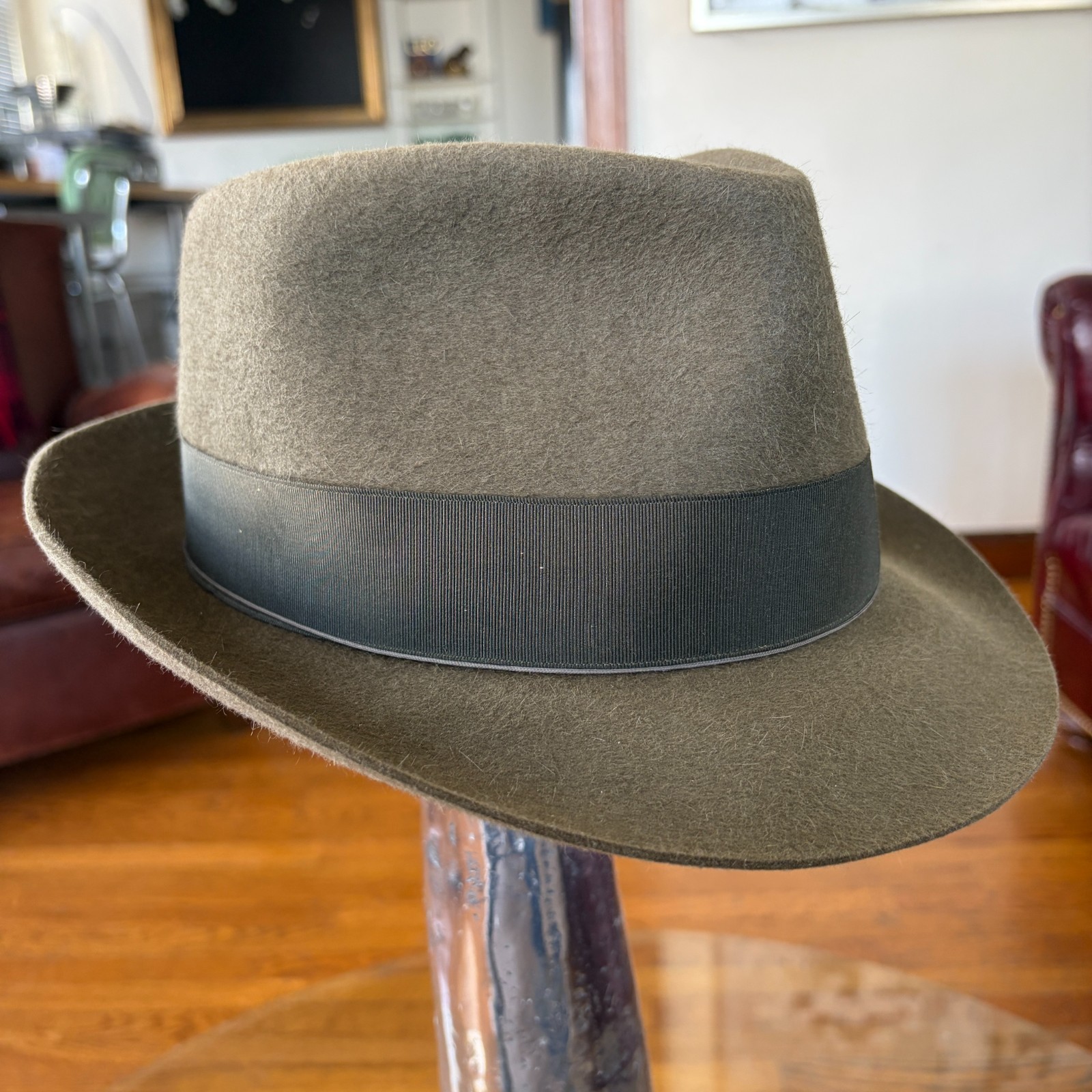 $995 Paul’s Hat Works Custom Fur Felt Fedora Stetson Moss Green Olive 7 1/8