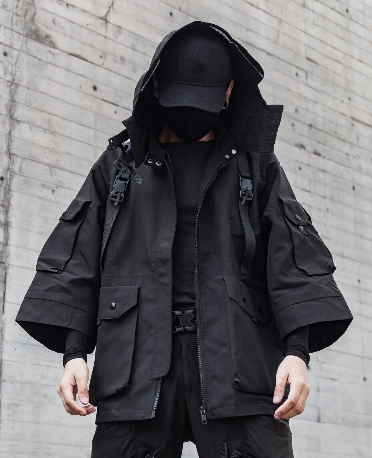 Niepce Streetwear Unisex Techwear Windbreaker Jackets Tactical Coat with Hoodie