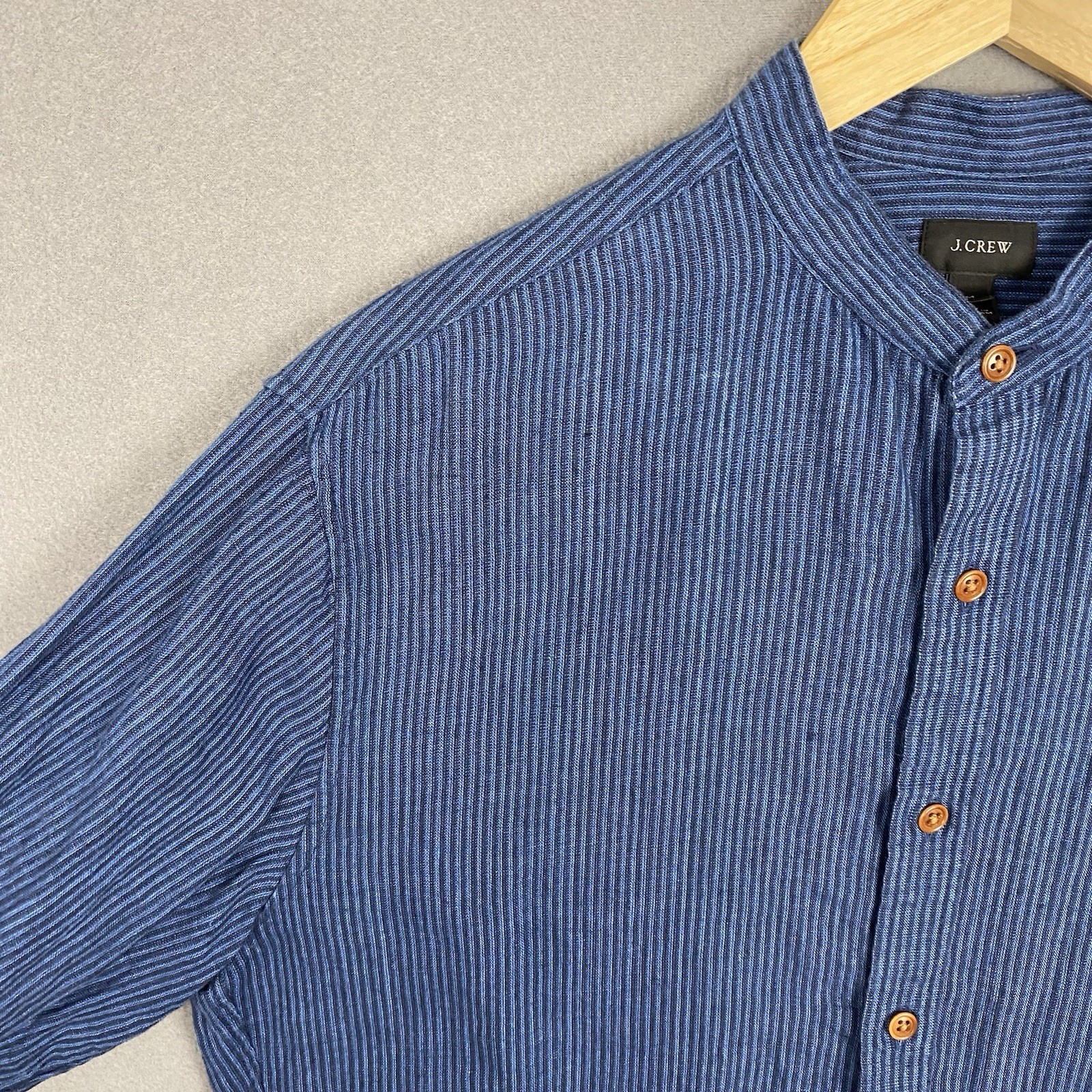 J Crew Shirt Mens Medium Baird McNutt Irish Linen Band Collar Long Sleeve Navy