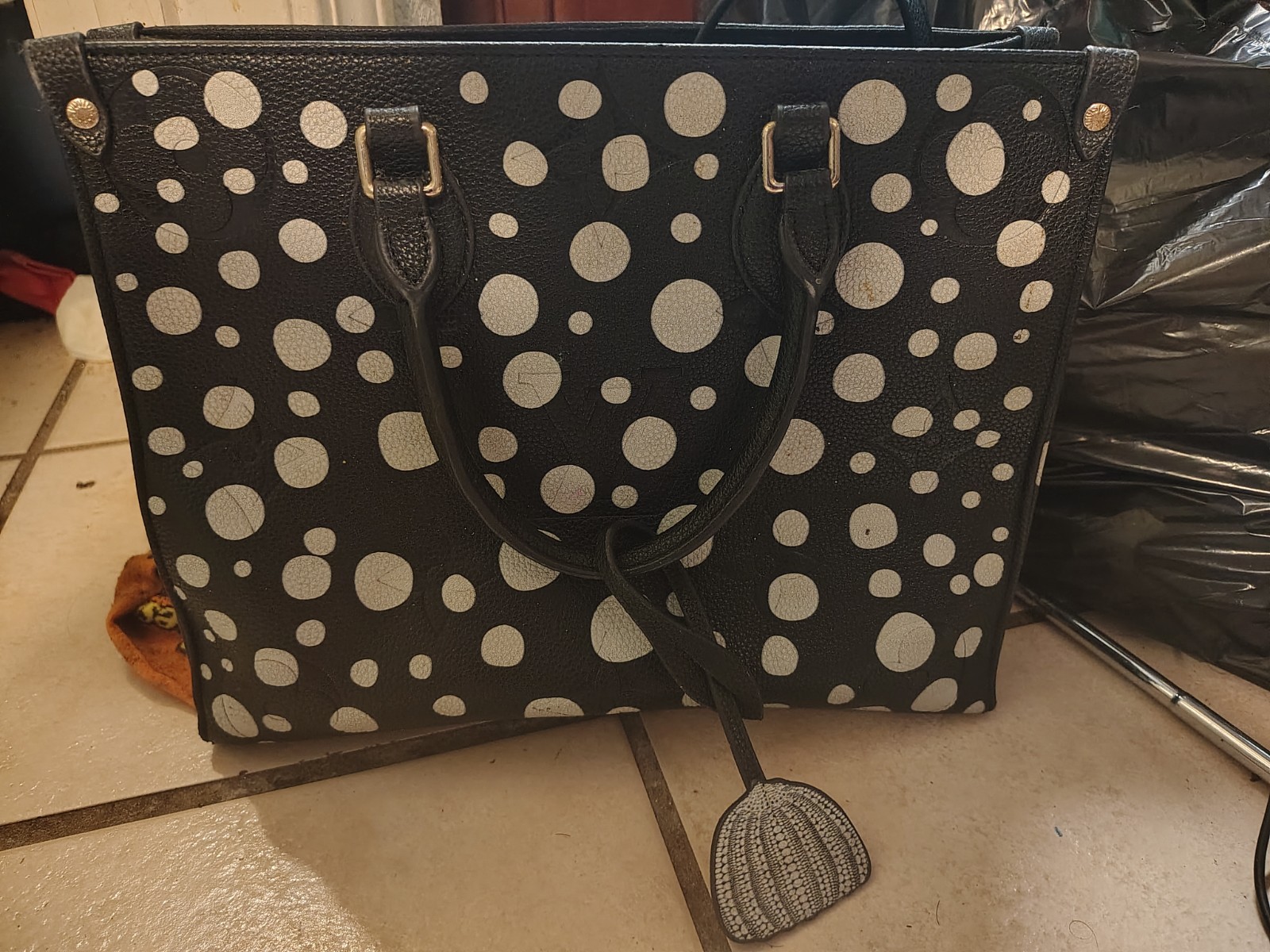 Louis Vuitton Black & White Polka Dot Large Tote Bag w/ Dust Bag, Logo