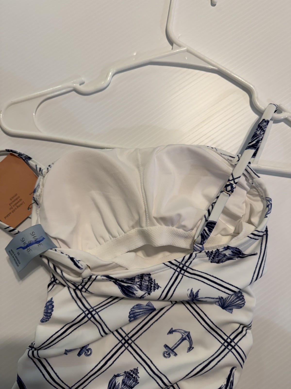 Women’s Shell Print Anchor Charm Medium Coverage Swimsuit Blue/White X-Small
