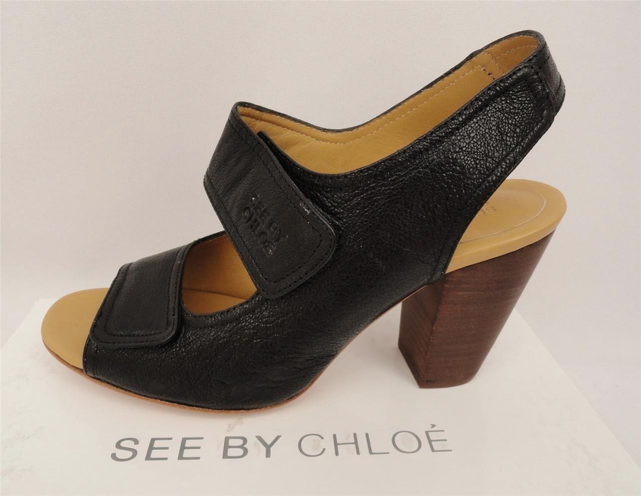 See by Chloe Black Leather Sandals Heels UK7 40 US10 new