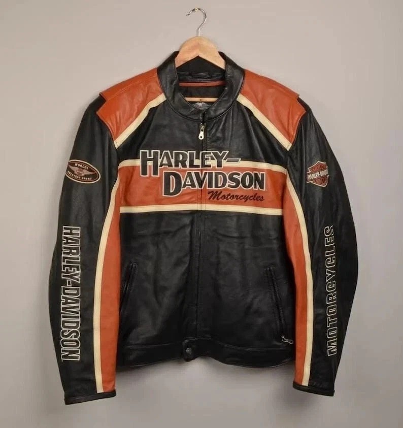 H-Davidson Jackets Men’s Classic Cruiser Motorcycle Biker Cowhide Leather Jacket