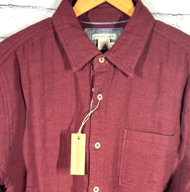 Carbon 2 Cobalt Shirt Mens Medium M Burgundy Red Waffle Knit Button Up NWT