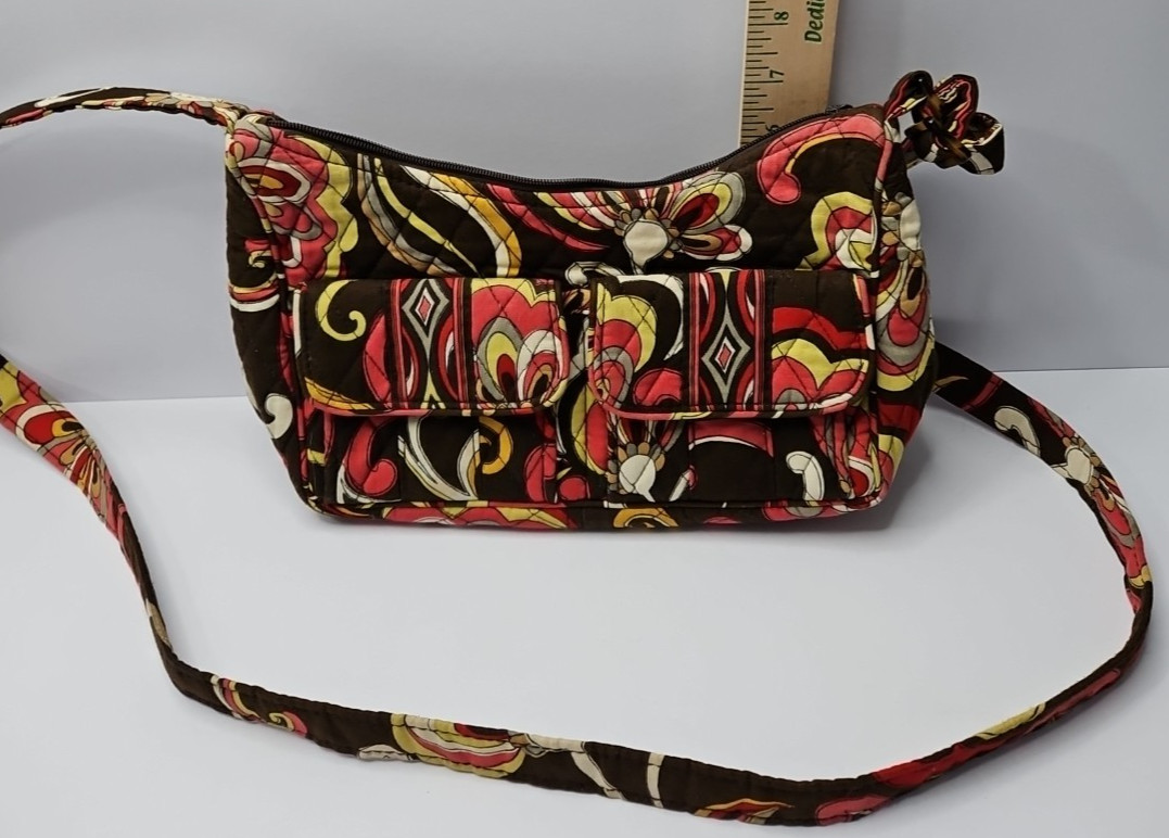 Vera Bradley Libby Crossbody Small Purse Puccini Brown Red Yellow