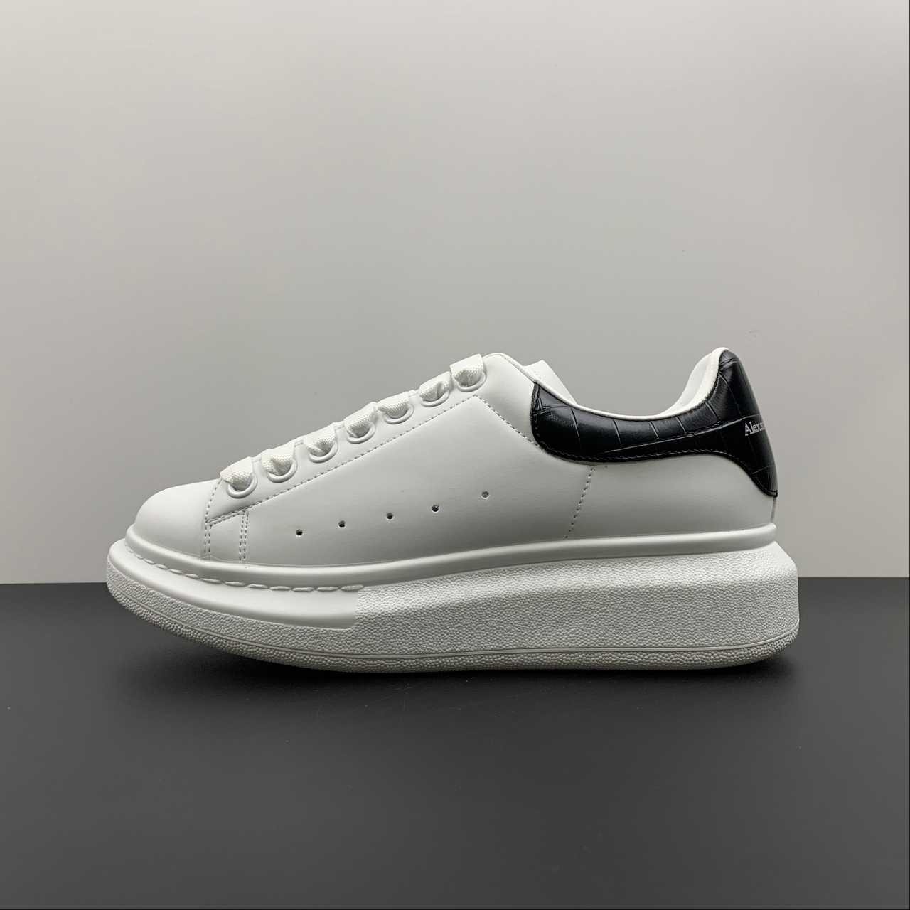 Alexander McQueen Oversized Sneaker White Black Croc Embossed Heel Unisex Leathe