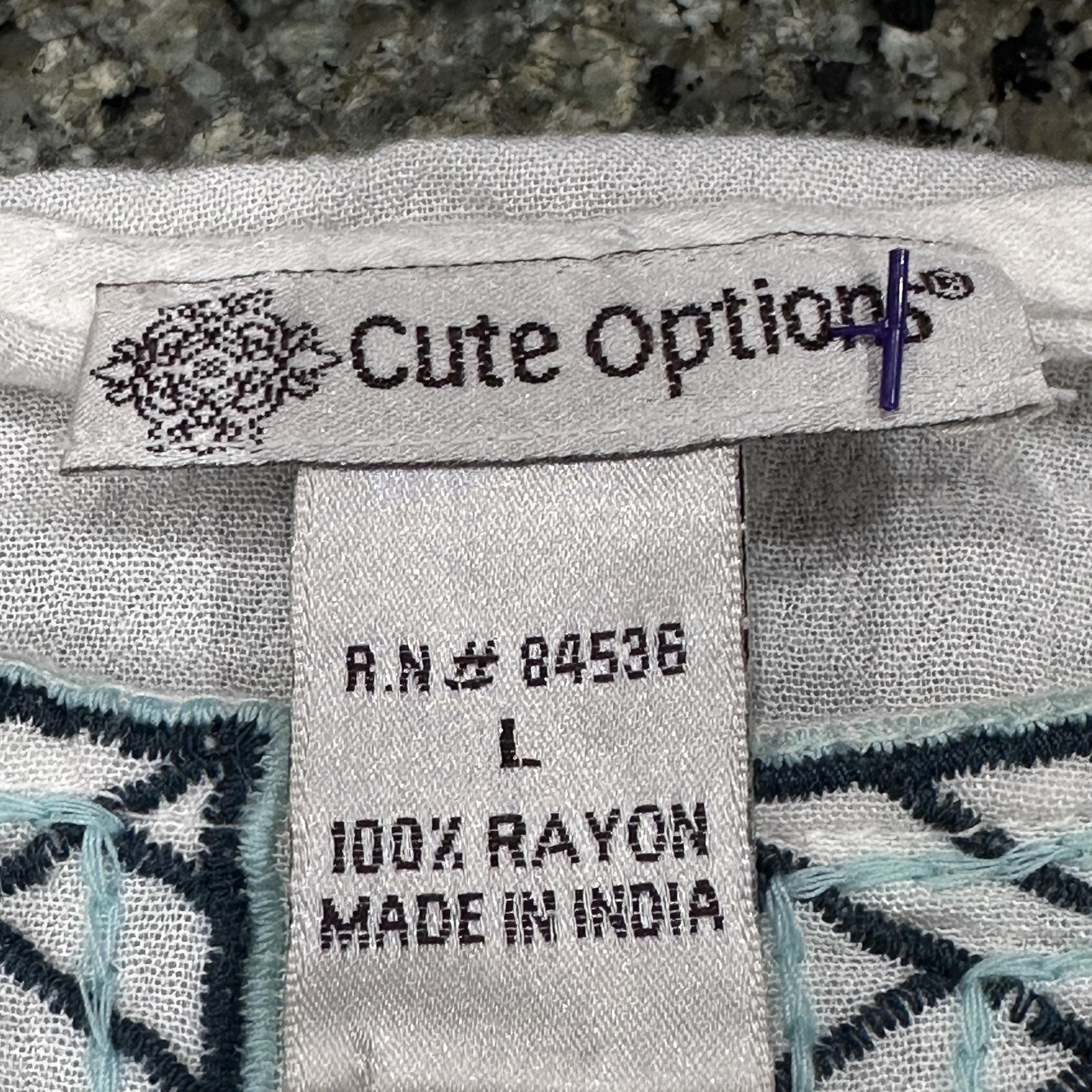 Cute Options Tunic Blouse Size Large White Blue Embroidered Boho Top FLAW