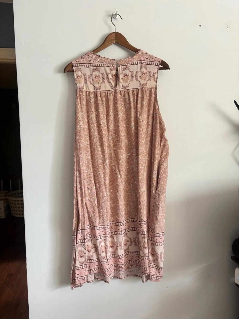 Davi + Dani Boho Light Pink Patterned Cottagecore Smocked Sleeveless Dress, 3X