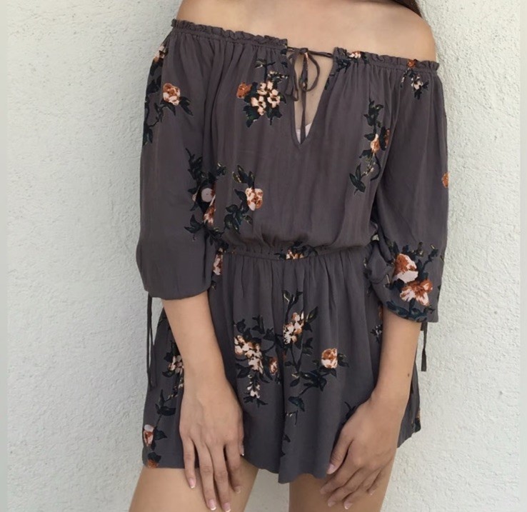 Free People Romper Floral Size XS. Grey Green Fall