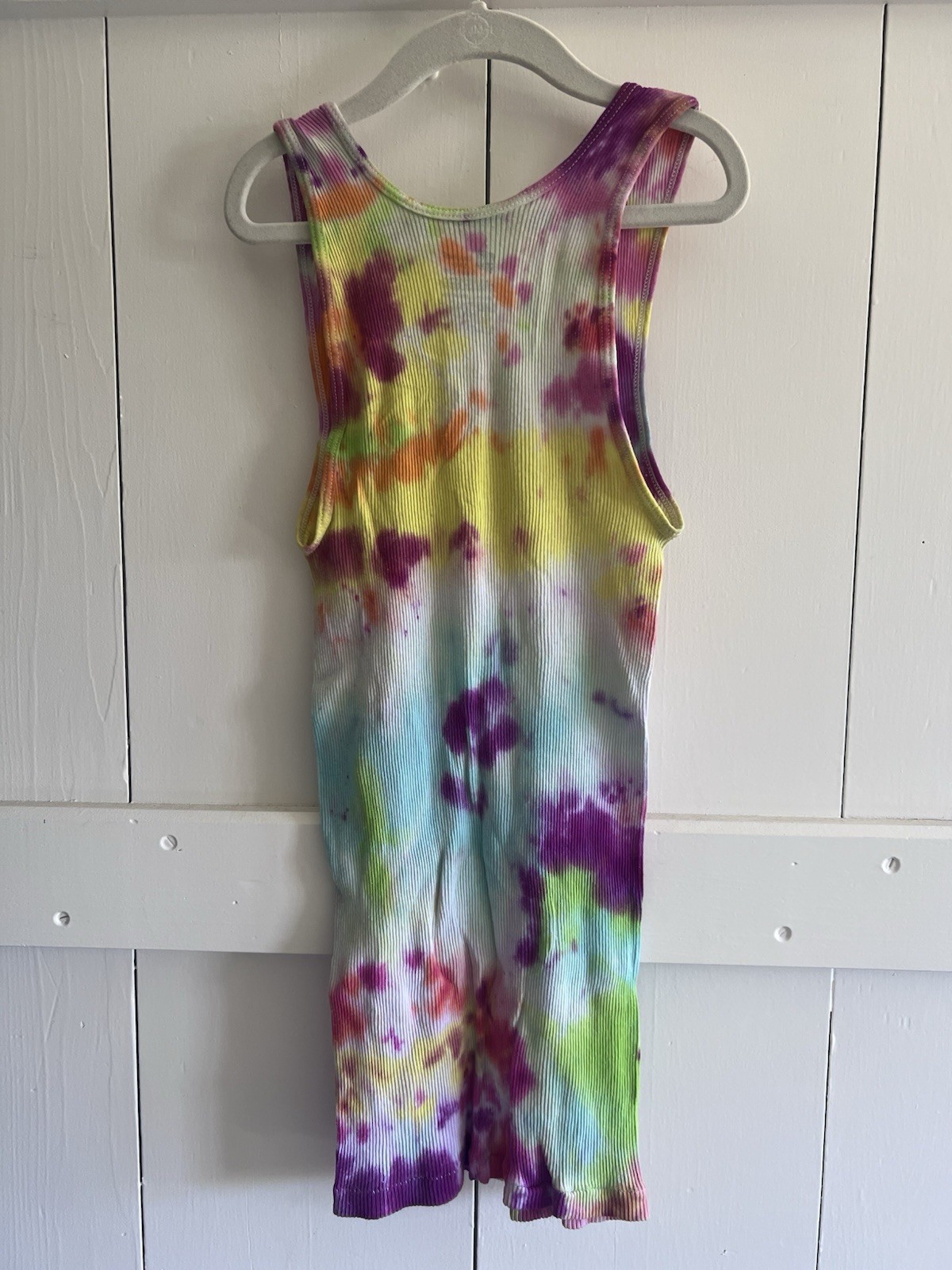 Hanes Tie-Dye Ribbed Tank Top Multi/Rainbow Unisex Small Vintage Style Cotton