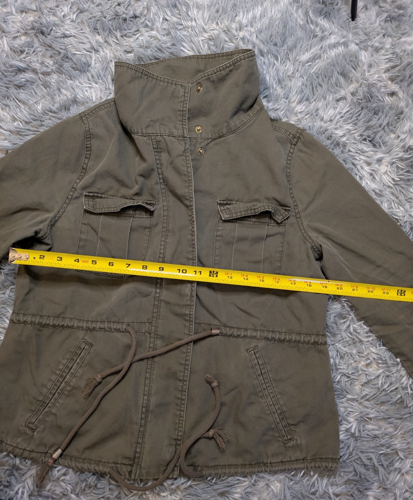 Old Navy Military Jacket M Olive Green Canvas Full Zip Drawstring Utility Coat