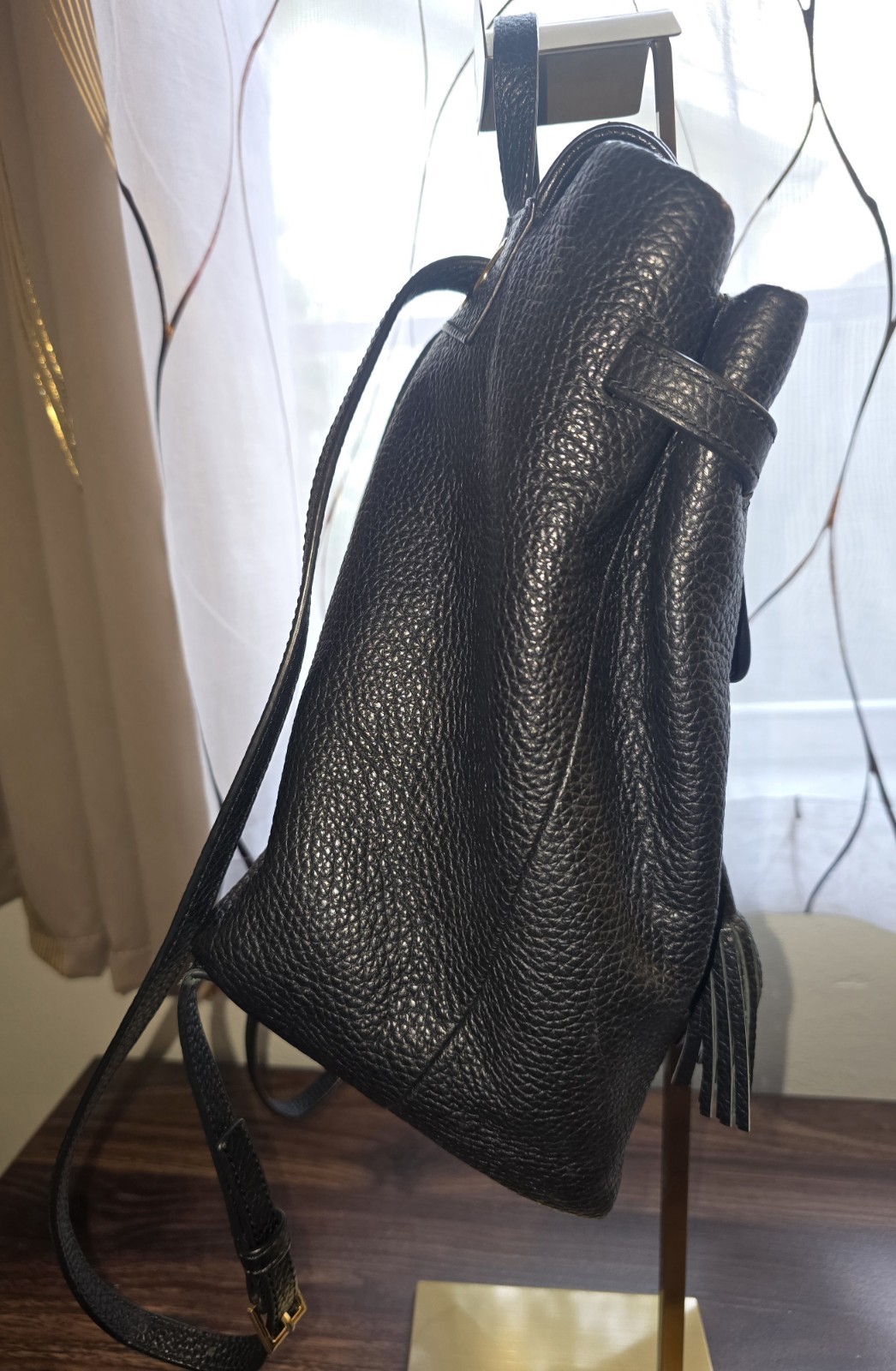 Kate Spade New York Black Pebbled Backpack Tassel, Gold Hardware, WKRU4071