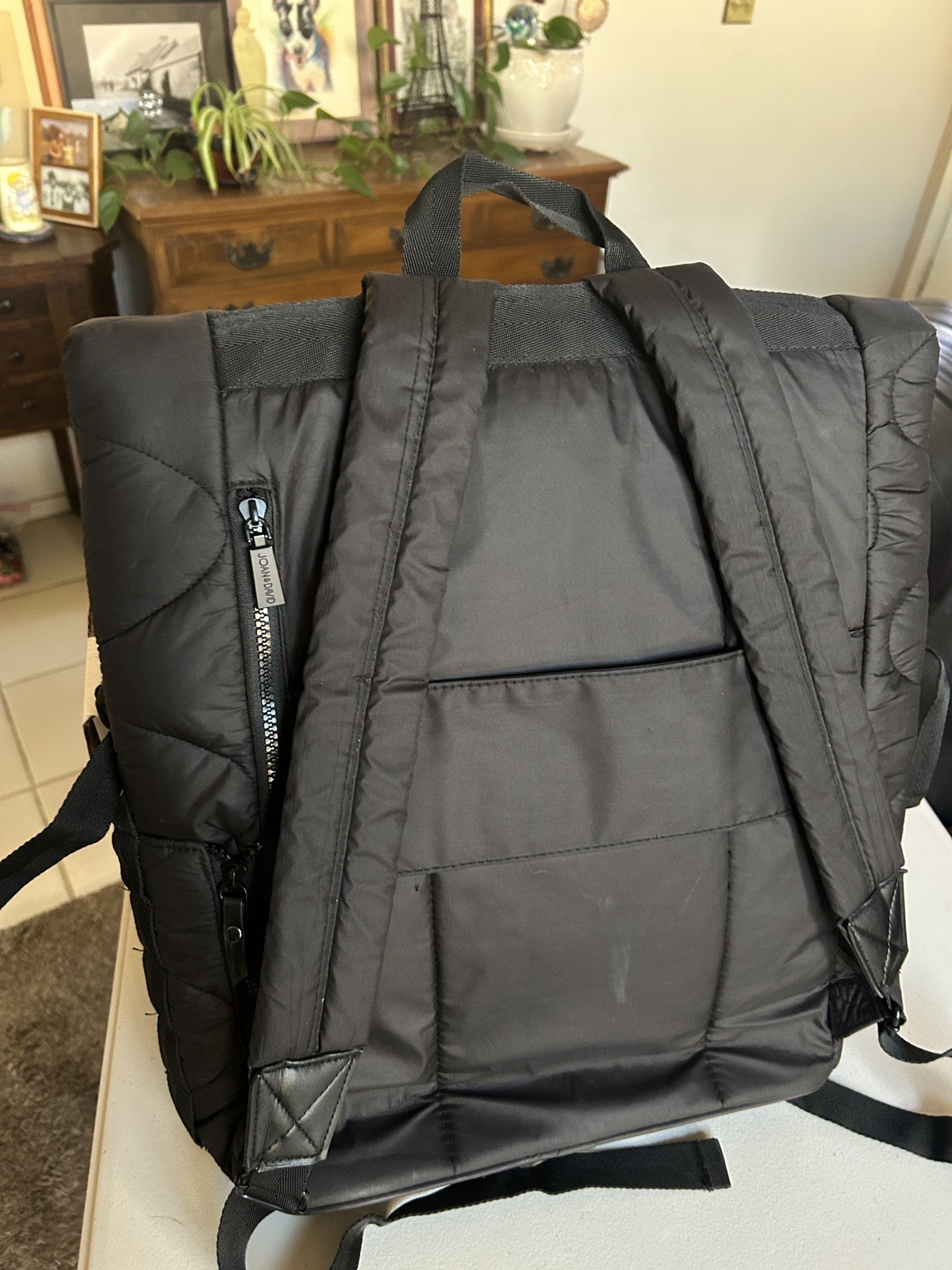 Joan & David Wave Quilted Puffer Nylon 18 Inch Square Buckle Laptop Backpack