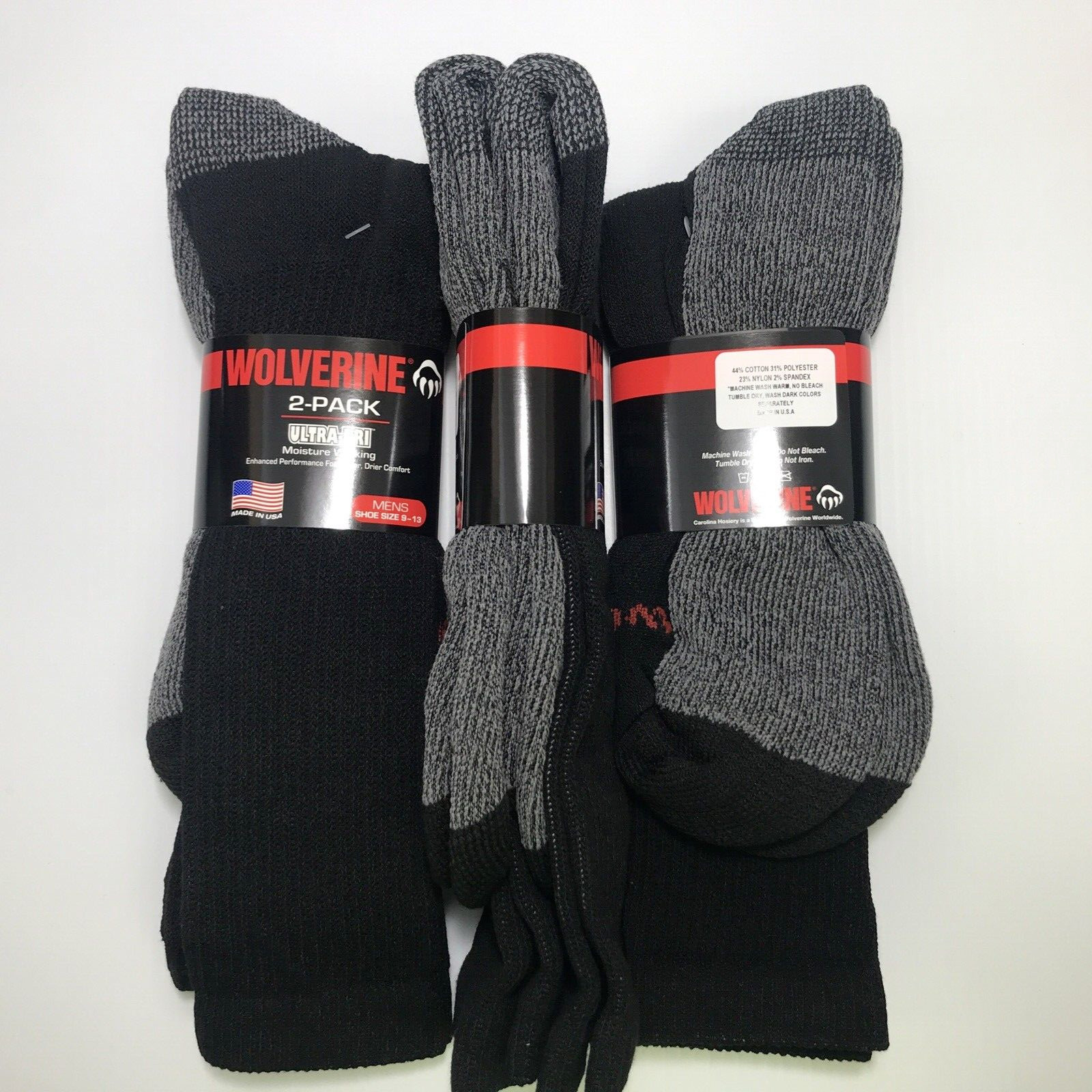 Wolverine Ultra-Dri Over the Calf Steel Toe Boot Socks, Large, Black, 6 pairs