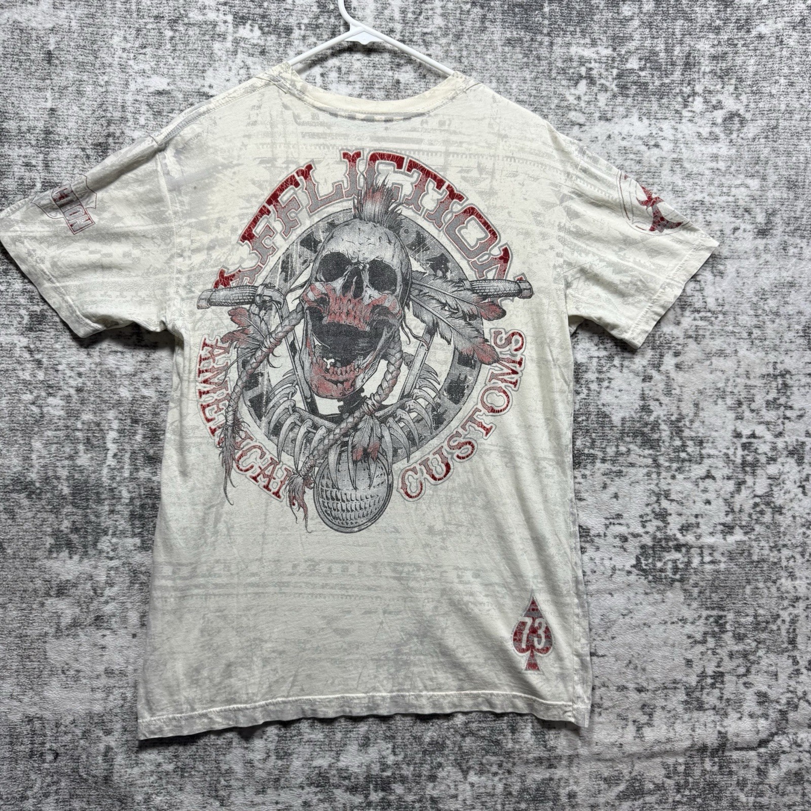 Vintage Y2K Affliction Mens M Live Fast American Custom Skull All Over Print