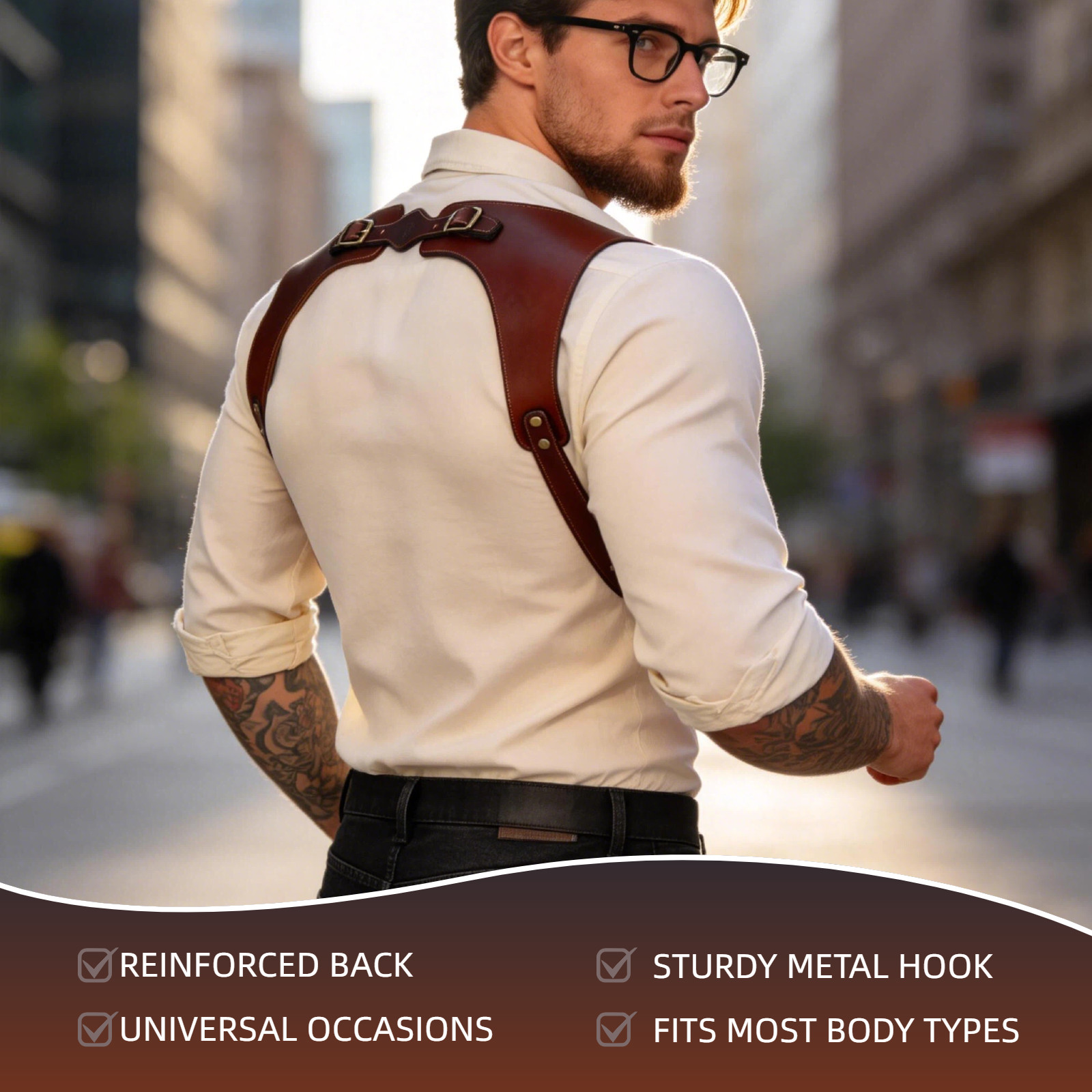 Tourbon Leather Men’s Suspenders Harness Punk Chest Vintage Hooks Pants Braces