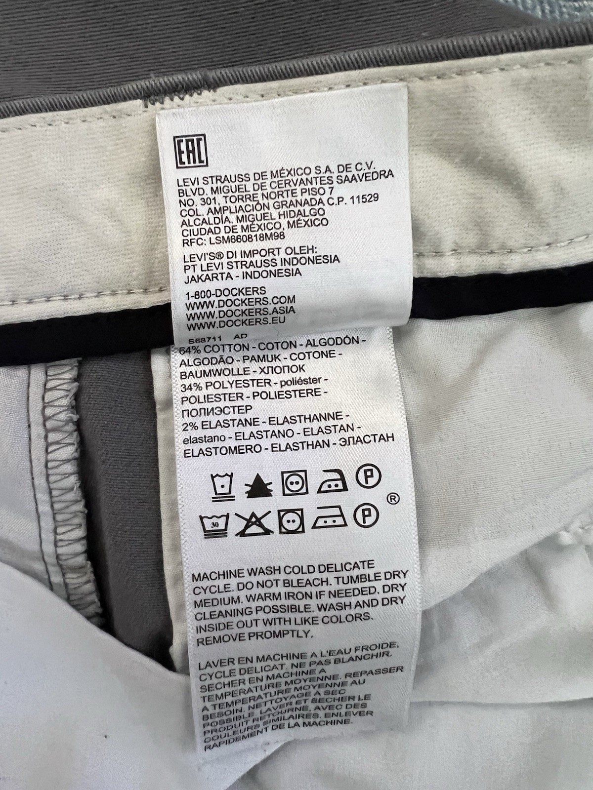 Dockers Men’s Classic Fit Tall Easy Gray Pants Straight Leg 34 x 35/36