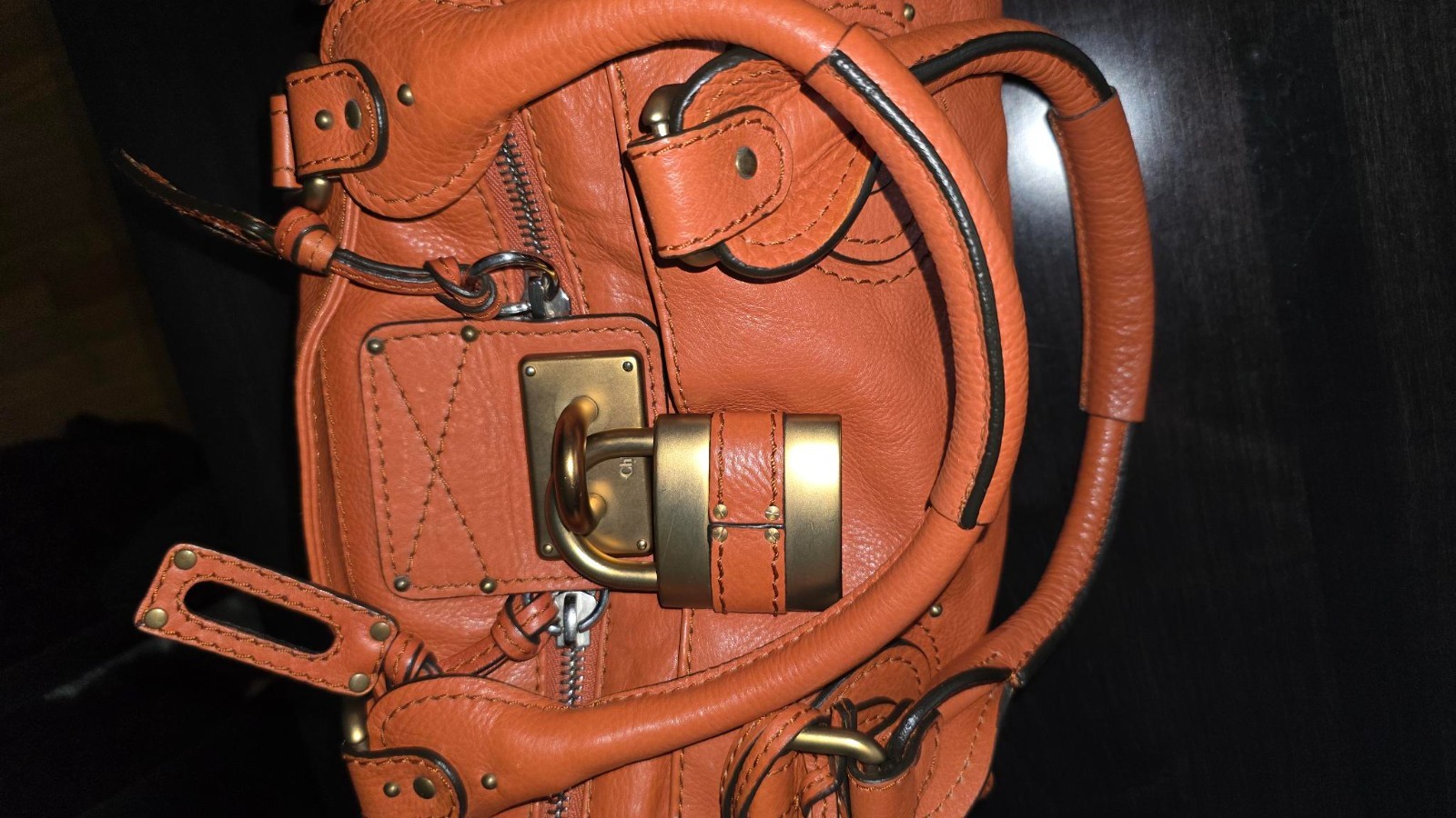 Chloé Paddington Medium Leather Satchel Bag Burnt Orange Brass Lock & Key