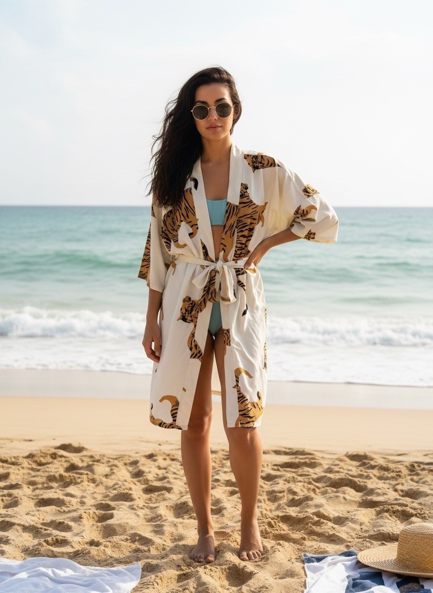 NWT XS/S INDIA COLLECTION EMERSON FRY Kimono Beach Cover up Layering Bohemian