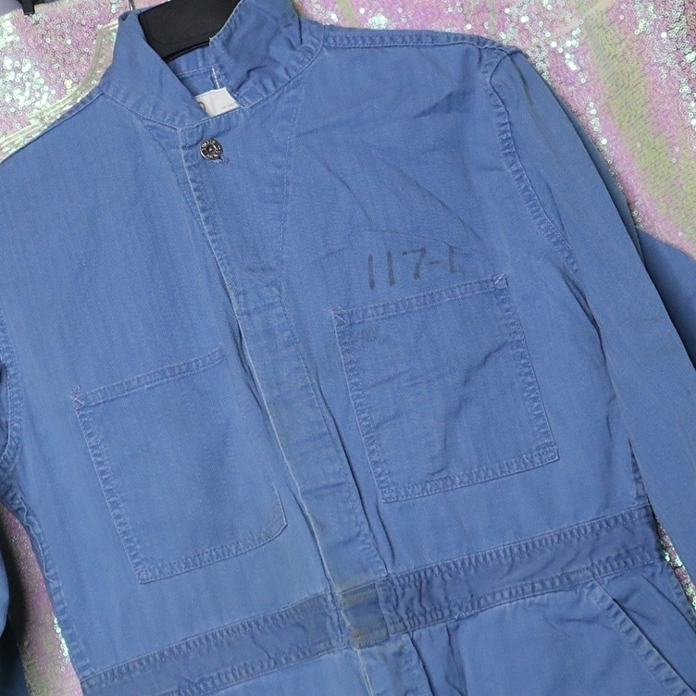VINTAGE BLUE COTTON COVERALLS 40 Euclid Mfg Co Denim Uniform Work Classic Grunge