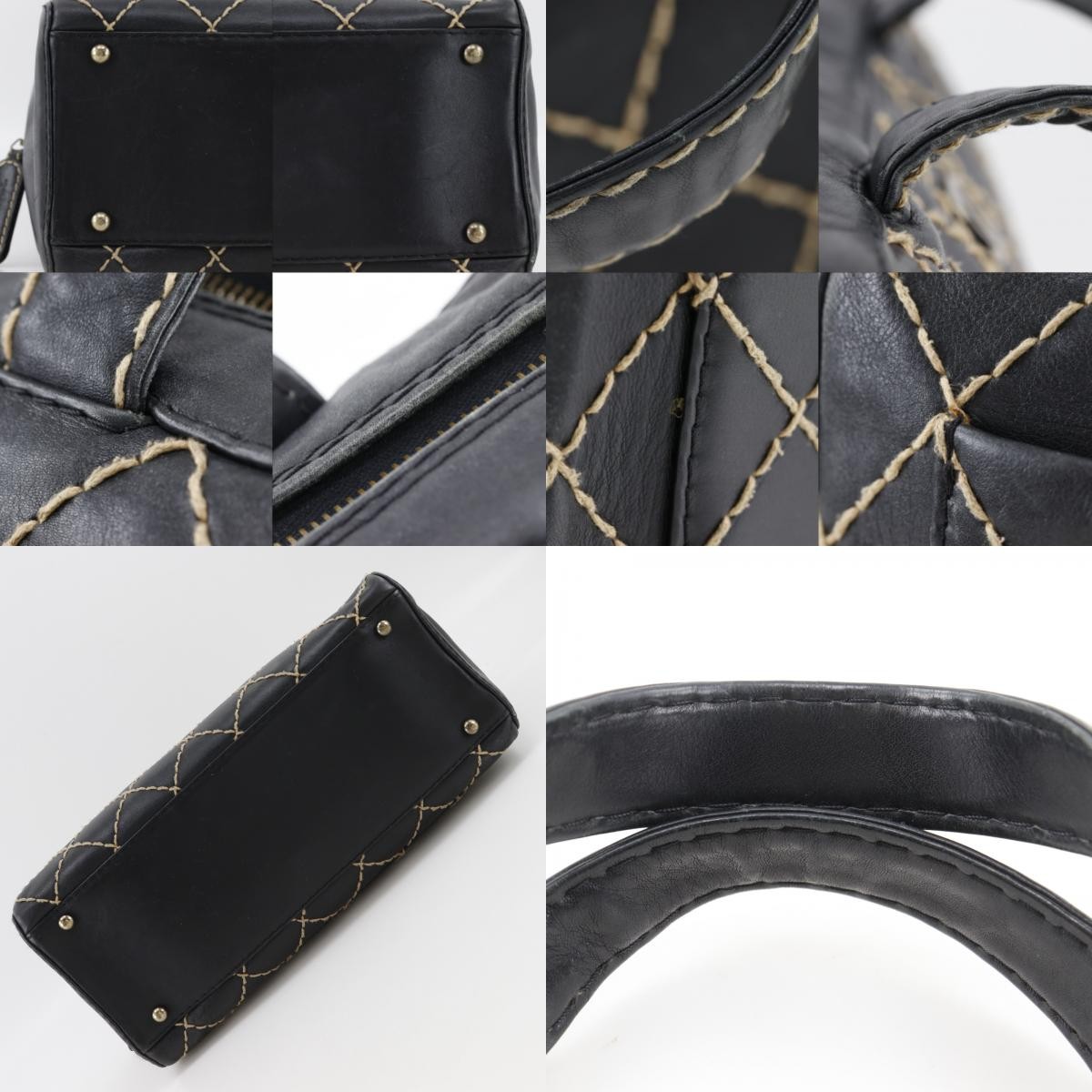 CHANEL Wild stitch Handbag COCO Mark black Calfskin Women